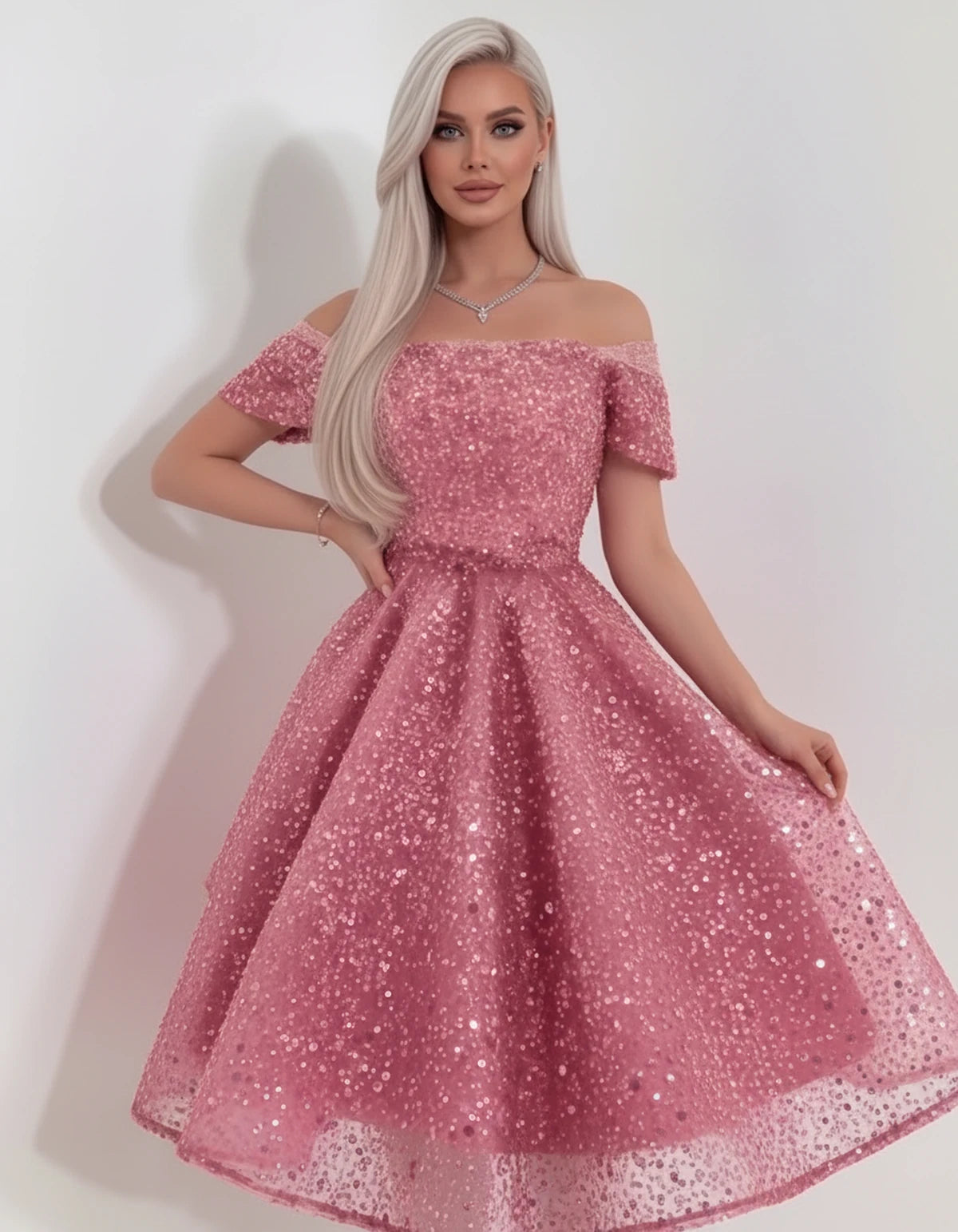 Nacrelle Mini Dress — Pink | SKU: SD-11108-pink-2,SD-11108-pink-4,SD-11108-pink-6,SD-11108-pink-8,SD-11108-pink-10,SD-11108-pink-12,SD-11108-pink-14,SD-11108-pink-16,SD-11108-pink-16W,SD-11108-pink-18W,SD-11108-pink-20W,SD-11108-pink-22W