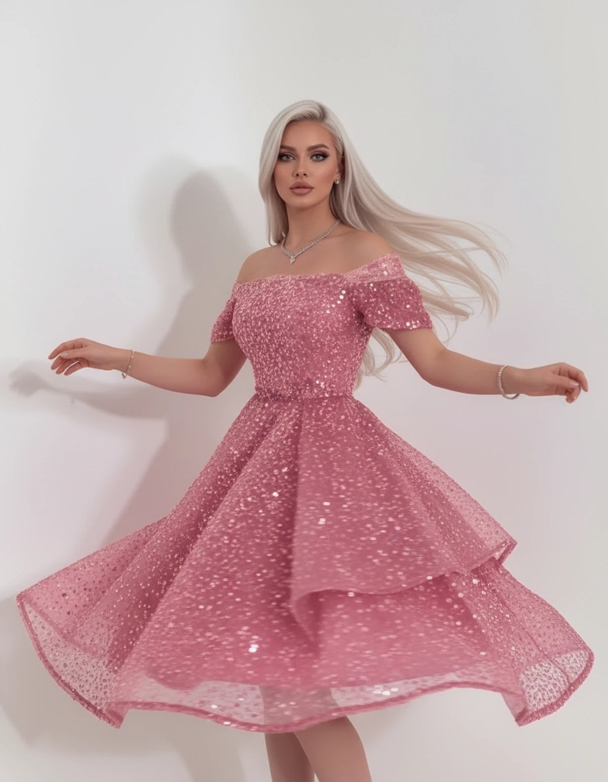Nacrelle Mini Dress — Pink | SKU: SD-11108-pink-2,SD-11108-pink-4,SD-11108-pink-6,SD-11108-pink-8,SD-11108-pink-10,SD-11108-pink-12,SD-11108-pink-14,SD-11108-pink-16,SD-11108-pink-16W,SD-11108-pink-18W,SD-11108-pink-20W,SD-11108-pink-22W