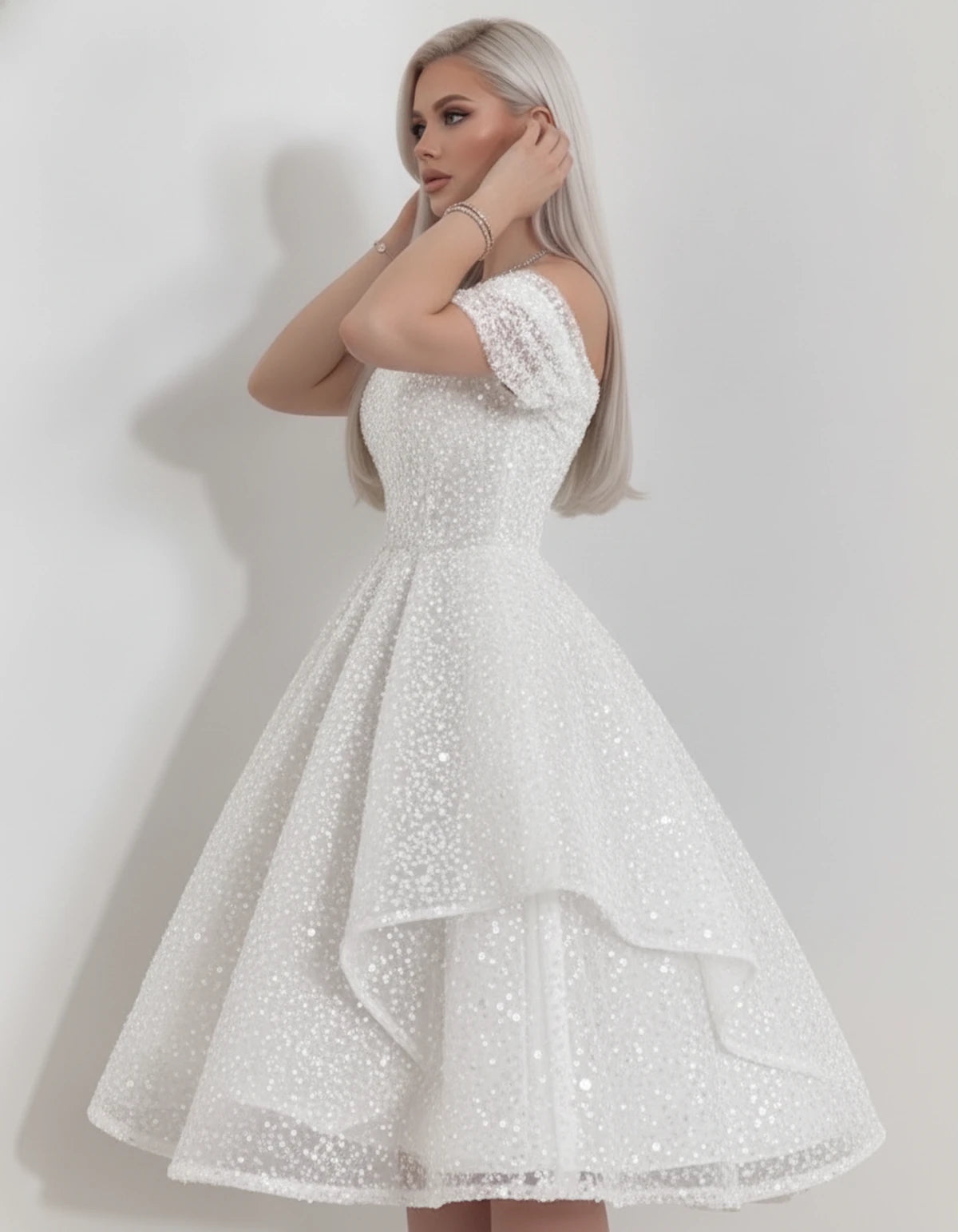 Nacrelle Mini Dress — White | SKU: SD-11108-white-2,SD-11108-white-4,SD-11108-white-6,SD-11108-white-8,SD-11108-white-10,SD-11108-white-12,SD-11108-white-14,SD-11108-white-16,SD-11108-white-16W,SD-11108-white-18W,SD-11108-white-20W,SD-11108-white-22W