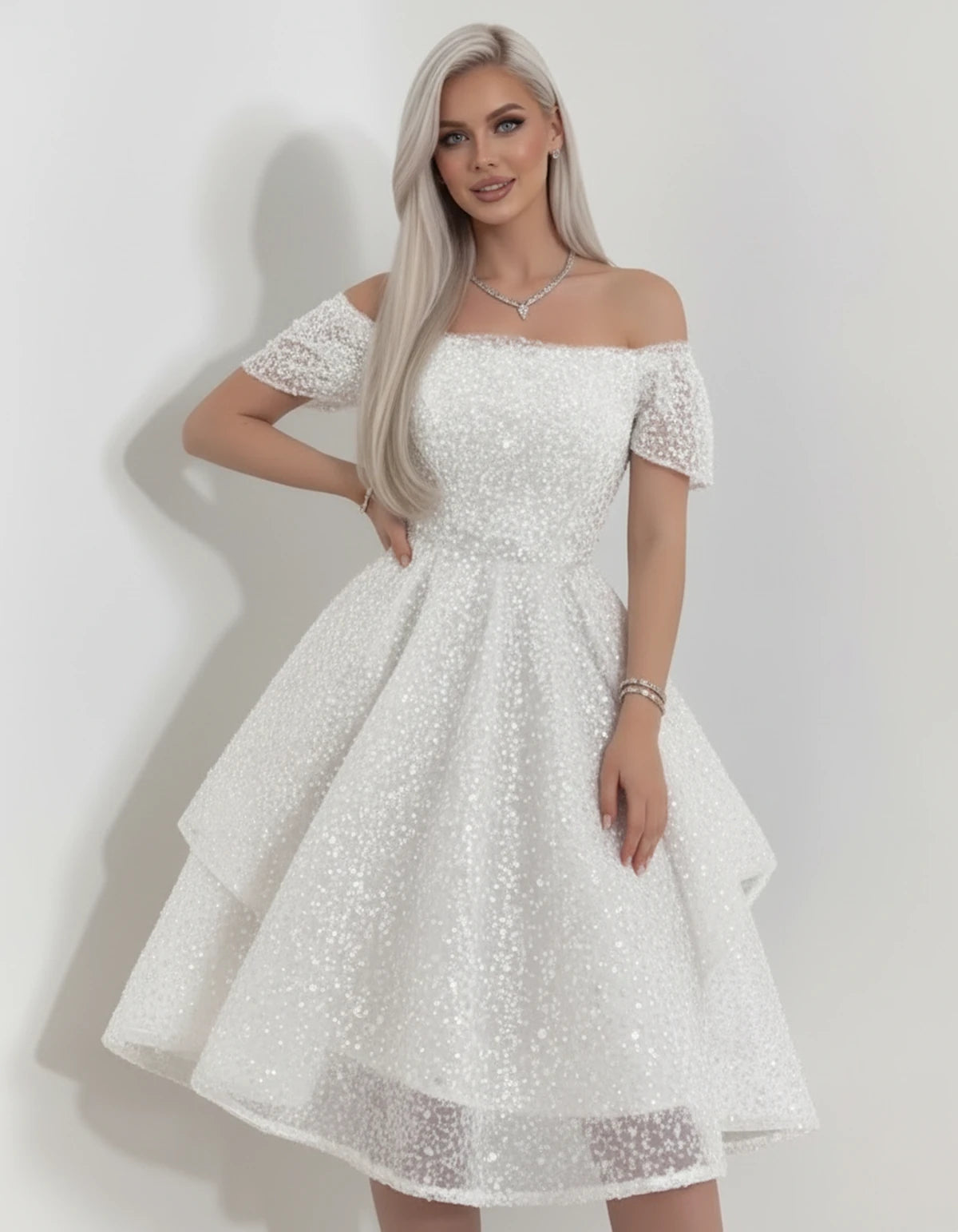 Nacrelle Mini Dress — White | SKU: SD-11108-white-2,SD-11108-white-4,SD-11108-white-6,SD-11108-white-8,SD-11108-white-10,SD-11108-white-12,SD-11108-white-14,SD-11108-white-16,SD-11108-white-16W,SD-11108-white-18W,SD-11108-white-20W,SD-11108-white-22W