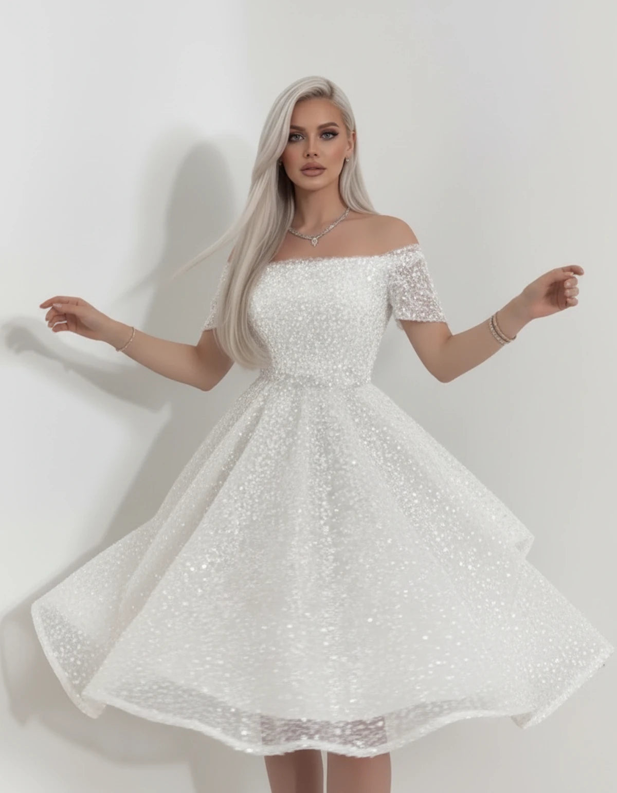 Nacrelle Mini Dress — White | SKU: SD-11108-white-2,SD-11108-white-4,SD-11108-white-6,SD-11108-white-8,SD-11108-white-10,SD-11108-white-12,SD-11108-white-14,SD-11108-white-16,SD-11108-white-16W,SD-11108-white-18W,SD-11108-white-20W,SD-11108-white-22W