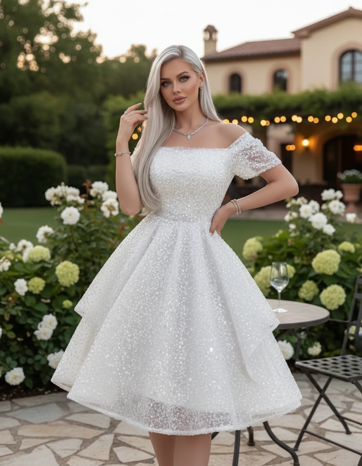 Nacrelle Mini Dress — White | SKU: SD-11108-white-2,SD-11108-white-4,SD-11108-white-6,SD-11108-white-8,SD-11108-white-10,SD-11108-white-12,SD-11108-white-14,SD-11108-white-16,SD-11108-white-16W,SD-11108-white-18W,SD-11108-white-20W,SD-11108-white-22W