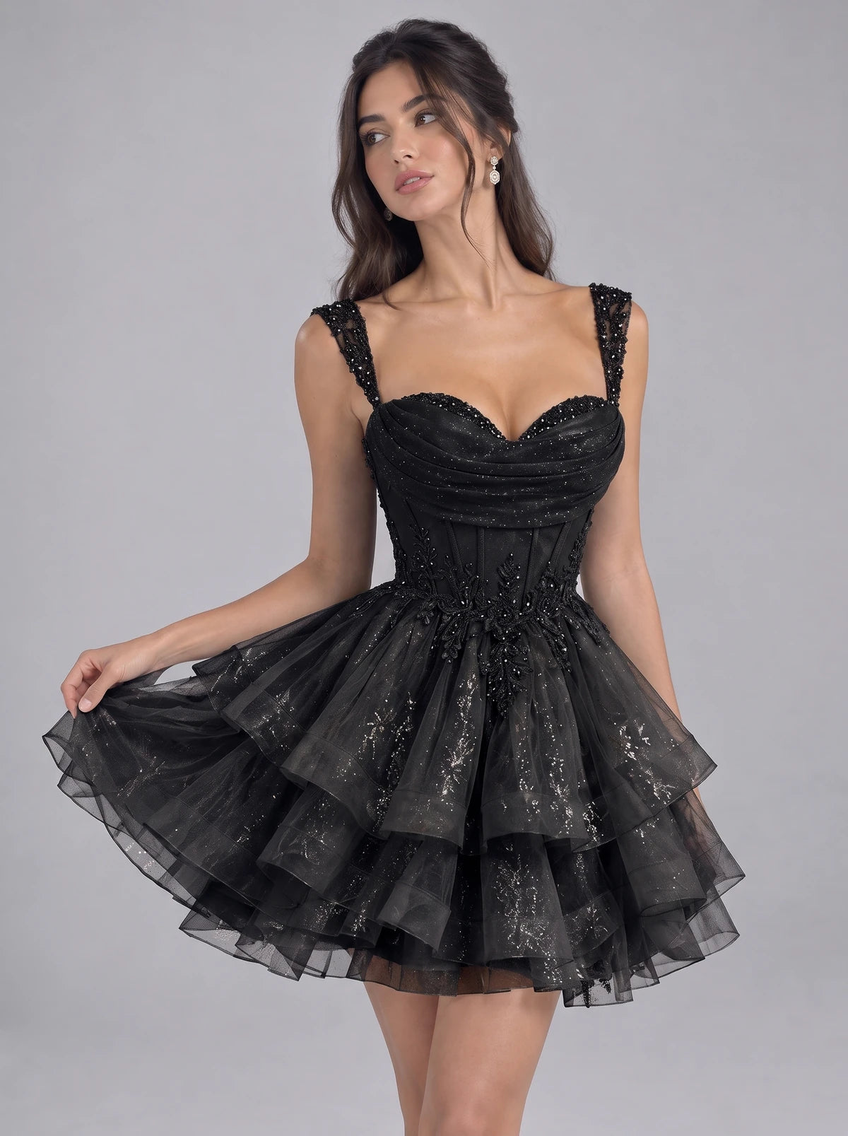 Nadalie Mini Dress — Black | SKU: SD-45915-black-2,SD-45915-black-4,SD-45915-black-6,SD-45915-black-8,SD-45915-black-10,SD-45915-black-12,SD-45915-black-14,SD-45915-black-16,SD-45915-black-16W,SD-45915-black-18W,SD-45915-black-20W,SD-45915-black-22W