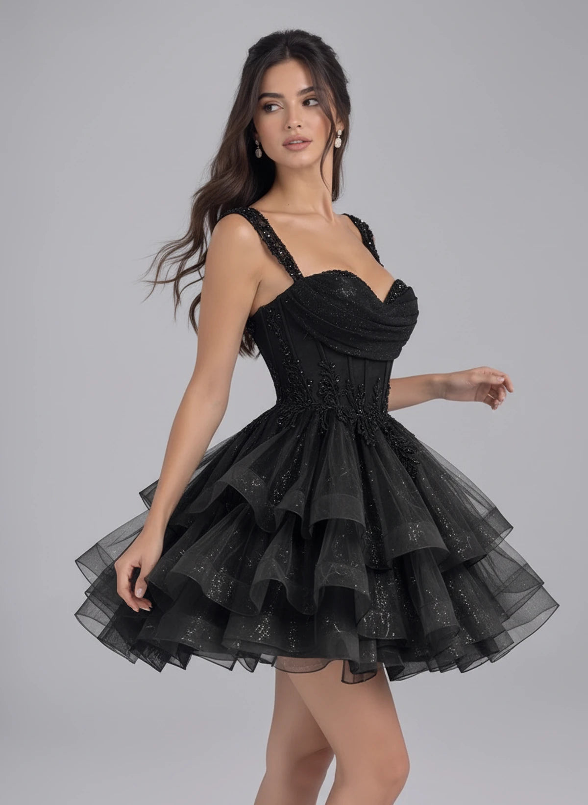 Nadalie Mini Dress — Black | SKU: SD-45915-black-2,SD-45915-black-4,SD-45915-black-6,SD-45915-black-8,SD-45915-black-10,SD-45915-black-12,SD-45915-black-14,SD-45915-black-16,SD-45915-black-16W,SD-45915-black-18W,SD-45915-black-20W,SD-45915-black-22W