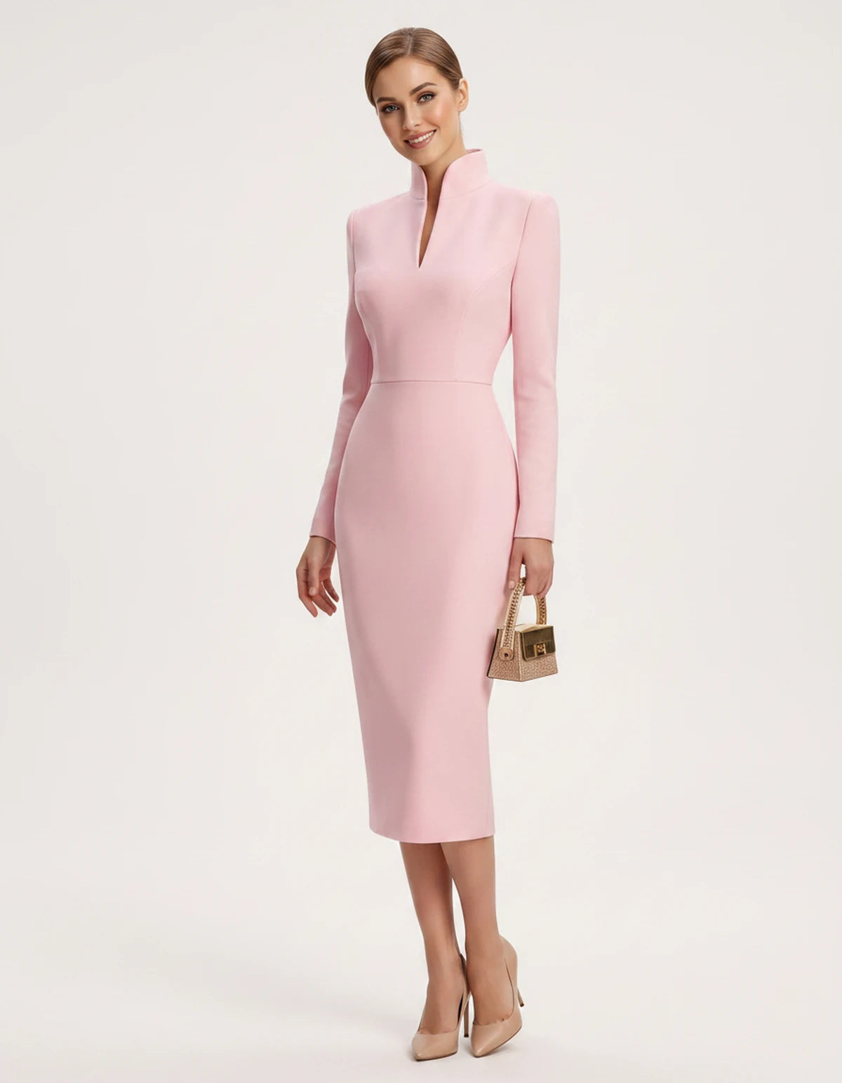 Naiara Midi Dresses — 02 Pink | SKU: SD-78942-02pink-XS,SD-78942-02pink-S,SD-78942-02pink-M,SD-78942-02pink-L,SD-78942-02pink-XL,SD-78942-02pink-2XL