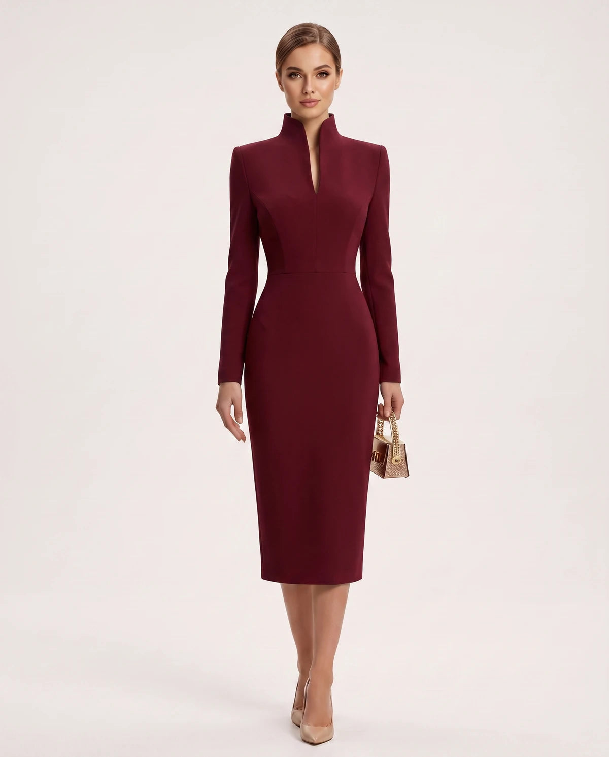 Naiara Midi Dresses — 04 Wine Red | SKU: SD-78942-04winered-XS,SD-78942-04winered-S,SD-78942-04winered-M,SD-78942-04winered-L,SD-78942-04winered-XL,SD-78942-04winered-2XL
