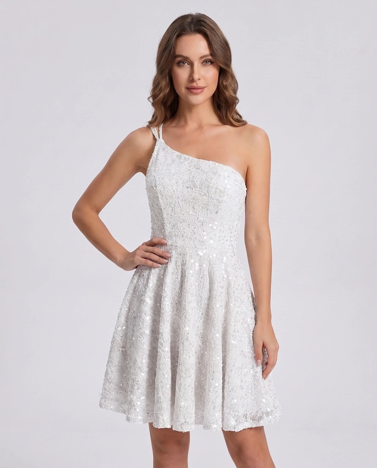 Nevaeh Mini Dress — White | SKU: SD-87410-white-2,SD-87410-white-4,SD-87410-white-6,SD-87410-white-8,SD-87410-white-10,SD-87410-white-12,SD-87410-white-14,SD-87410-white-16,SD-87410-white-16W,SD-87410-white-18W,SD-87410-white-20W,SD-87410-white-22W