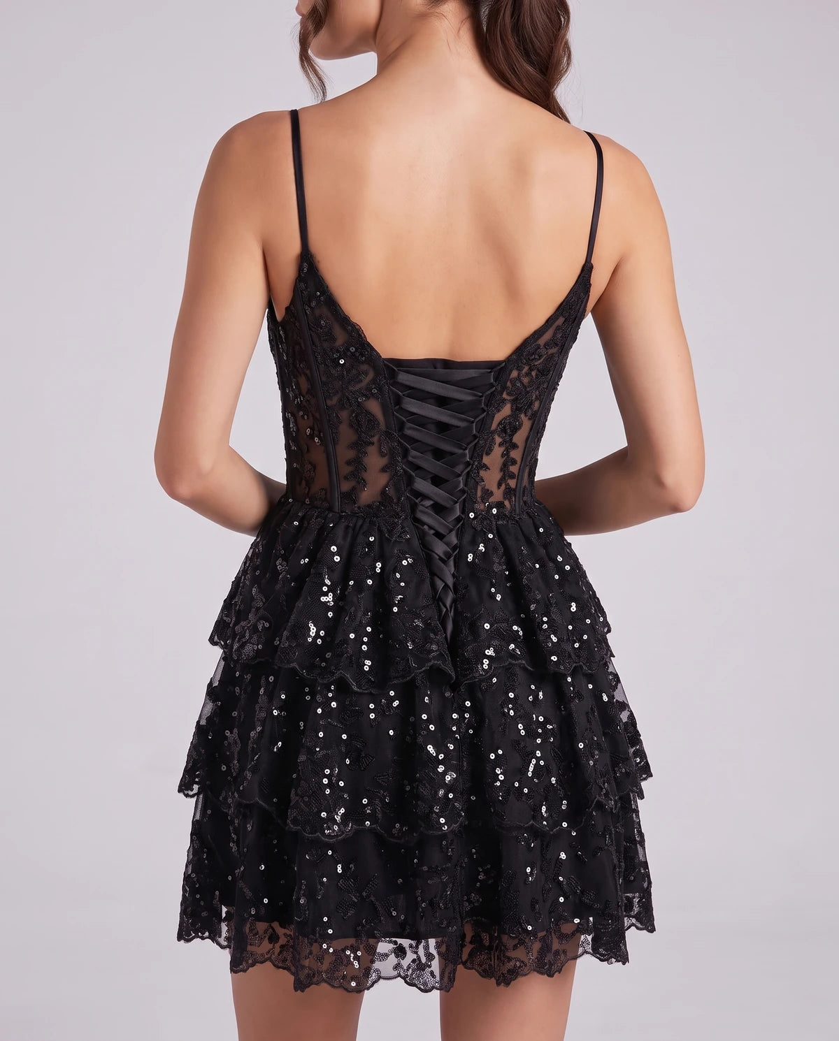 Nicolette Mini Dress — Black | SKU: SD-70322-black-2,SD-70322-black-4,SD-70322-black-6,SD-70322-black-8,SD-70322-black-10,SD-70322-black-12,SD-70322-black-14,SD-70322-black-16,SD-70322-black-18W,SD-70322-black-20W,SD-70322-black-22W,SD-70322-black-24W