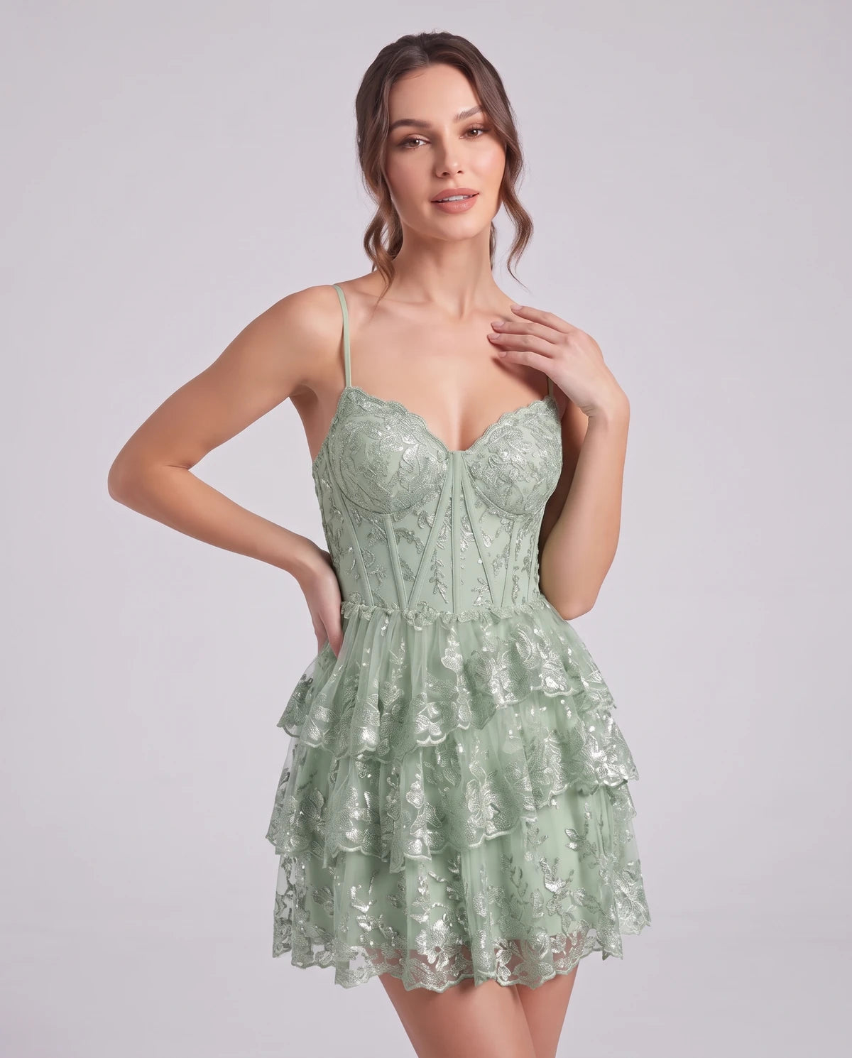 Nicolette Mini Dress — Sage Green | SKU: SD-70322-sagegreen-2,SD-70322-sagegreen-4,SD-70322-sagegreen-6,SD-70322-sagegreen-8,SD-70322-sagegreen-10,SD-70322-sagegreen-12,SD-70322-sagegreen-14,SD-70322-sagegreen-16,SD-70322-sagegreen-18W,SD-70322-sagegreen-20W,SD-70322-sagegreen-22W,SD-70322-sagegreen-24W
