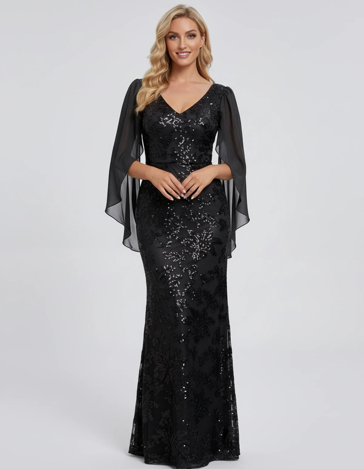 Nightingale Maxi Dress — Black | SKU: SD-21944-black-2,SD-21944-black-4,SD-21944-black-6,SD-21944-black-8,SD-21944-black-10,SD-21944-black-12,SD-21944-black-14,SD-21944-black-16,SD-21944-black-16W,SD-21944-black-18W,SD-21944-black-20W,SD-21944-black-22W