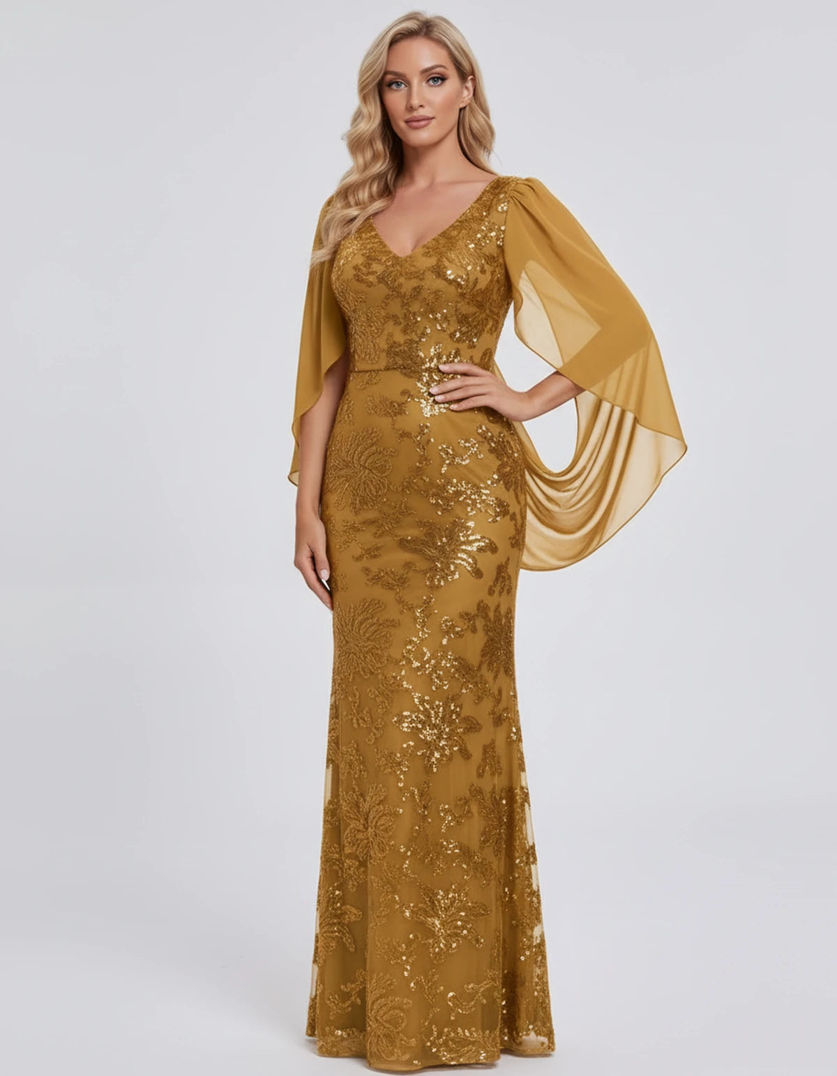 Nightingale Maxi Dress — Gold | SKU: SD-21944-gold-2,SD-21944-gold-4,SD-21944-gold-6,SD-21944-gold-8,SD-21944-gold-10,SD-21944-gold-12,SD-21944-gold-14,SD-21944-gold-16,SD-21944-gold-16W,SD-21944-gold-18W,SD-21944-gold-20W,SD-21944-gold-22W