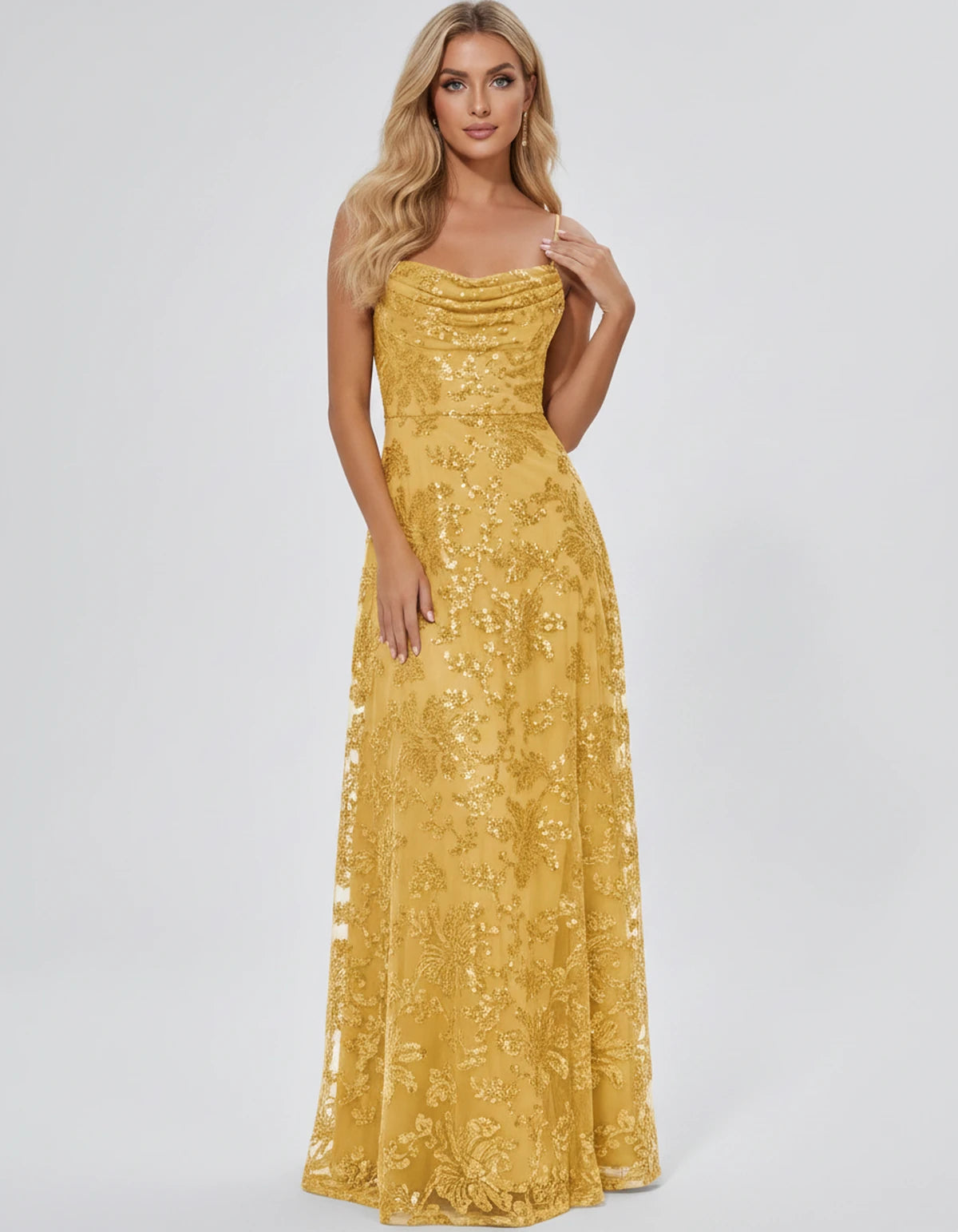 Nimuelle Maxi Dress — Gold | SKU: SD-93381-gold-2,SD-93381-gold-4,SD-93381-gold-6,SD-93381-gold-8,SD-93381-gold-10,SD-93381-gold-12,SD-93381-gold-14,SD-93381-gold-16,SD-93381-gold-16W,SD-93381-gold-18W,SD-93381-gold-20W,SD-93381-gold-22W