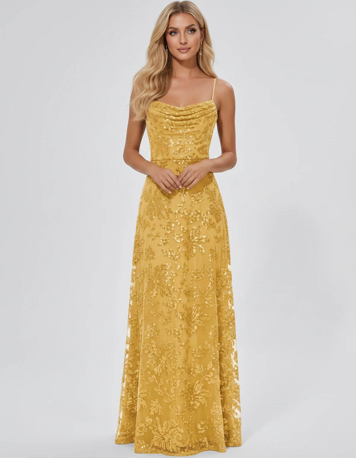 Nimuelle Maxi Dress — Gold | SKU: SD-93381-gold-2,SD-93381-gold-4,SD-93381-gold-6,SD-93381-gold-8,SD-93381-gold-10,SD-93381-gold-12,SD-93381-gold-14,SD-93381-gold-16,SD-93381-gold-16W,SD-93381-gold-18W,SD-93381-gold-20W,SD-93381-gold-22W