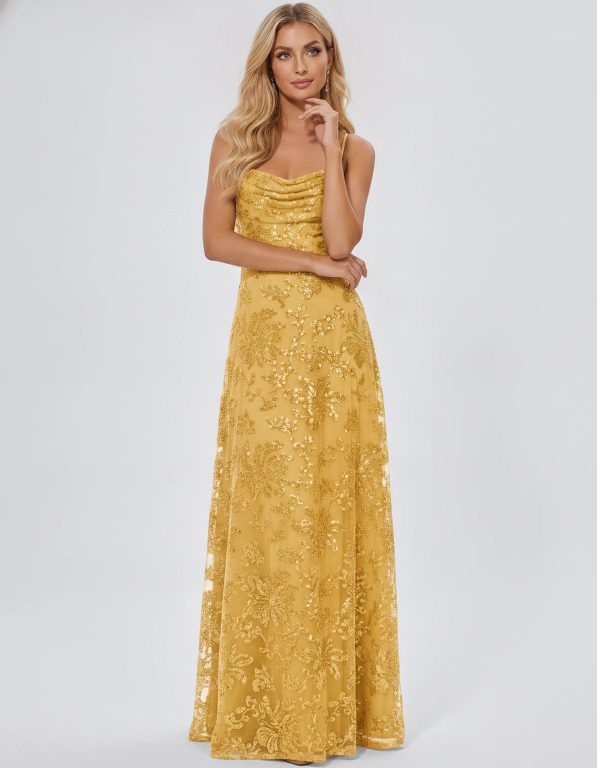 Nimuelle Maxi Dress — Gold | SKU: SD-93381-gold-2,SD-93381-gold-4,SD-93381-gold-6,SD-93381-gold-8,SD-93381-gold-10,SD-93381-gold-12,SD-93381-gold-14,SD-93381-gold-16,SD-93381-gold-16W,SD-93381-gold-18W,SD-93381-gold-20W,SD-93381-gold-22W