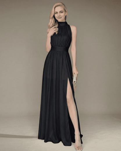 Noctis Maxi Dress by SLIMONA - Elegant sleeveless turtleneck maxi dress with side slit and high waist.