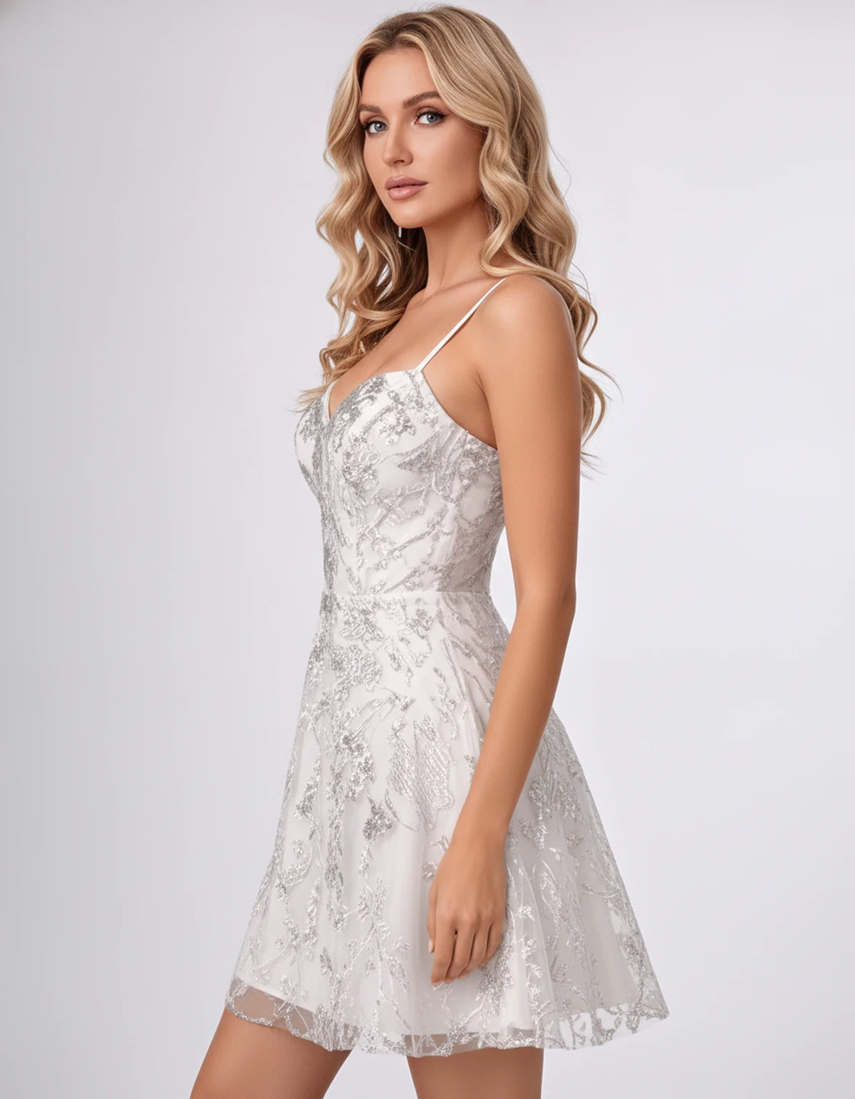 Nolwenn Mini Dress — White | SKU: SD-80514-white-2,SD-80514-white-4,SD-80514-white-6,SD-80514-white-8,SD-80514-white-10,SD-80514-white-12,SD-80514-white-14,SD-80514-white-16,SD-80514-white-16W,SD-80514-white-18W,SD-80514-white-20W,SD-80514-white-22W