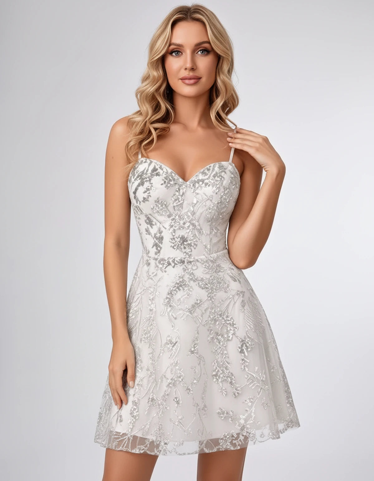 Nolwenn Mini Dress — White | SKU: SD-80514-white-2,SD-80514-white-4,SD-80514-white-6,SD-80514-white-8,SD-80514-white-10,SD-80514-white-12,SD-80514-white-14,SD-80514-white-16,SD-80514-white-16W,SD-80514-white-18W,SD-80514-white-20W,SD-80514-white-22W