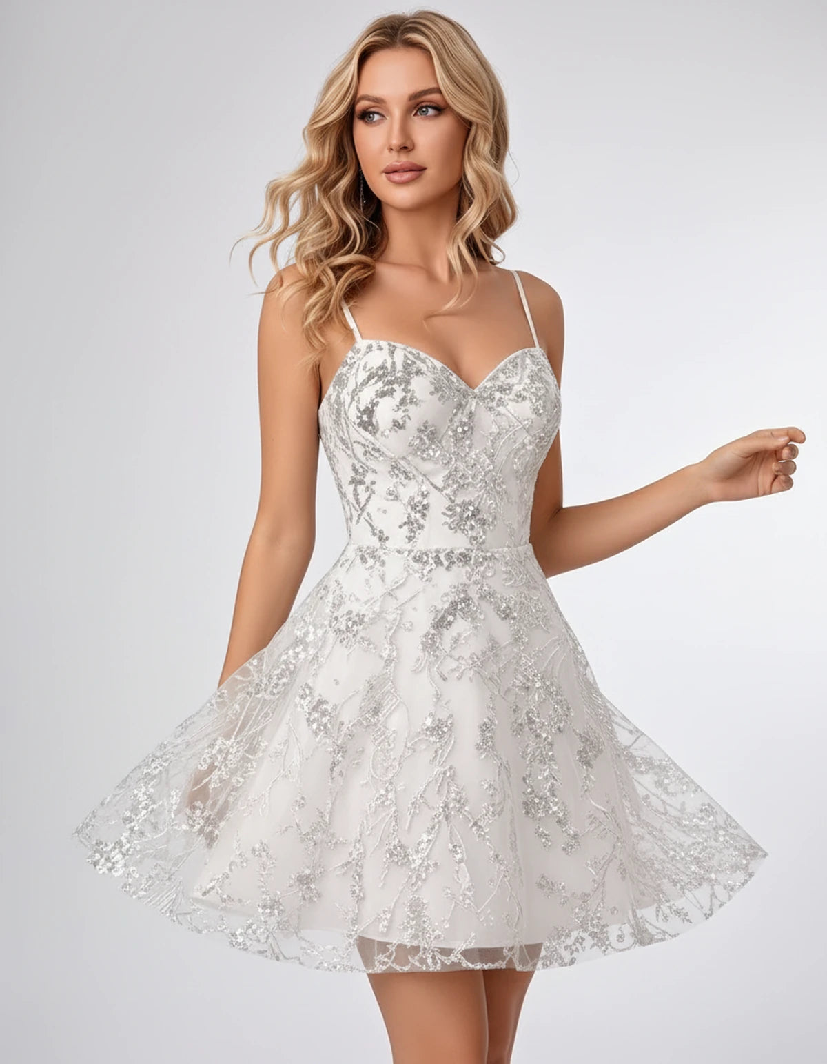 Nolwenn Mini Dress — White | SKU: SD-80514-white-2,SD-80514-white-4,SD-80514-white-6,SD-80514-white-8,SD-80514-white-10,SD-80514-white-12,SD-80514-white-14,SD-80514-white-16,SD-80514-white-16W,SD-80514-white-18W,SD-80514-white-20W,SD-80514-white-22W