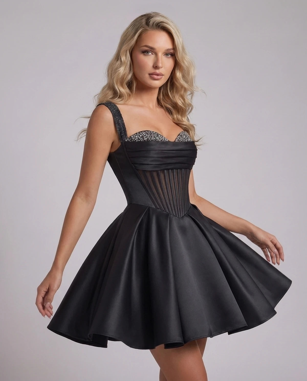 Octavia Mini Dress — Black | SKU: SD-67049-black-2,SD-67049-black-4,SD-67049-black-6,SD-67049-black-8,SD-67049-black-10,SD-67049-black-12,SD-67049-black-14,SD-67049-black-14W,SD-67049-black-16,SD-67049-black-16W,SD-67049-black-18W,SD-67049-black-20W