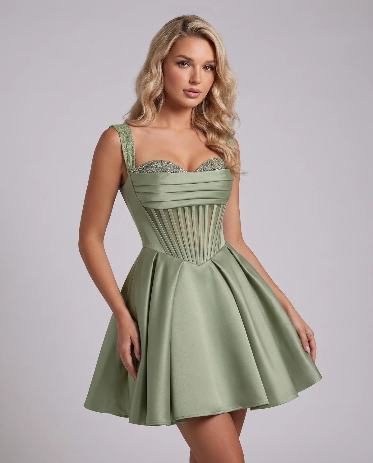 Octavia Mini Dress — Dusty Sage