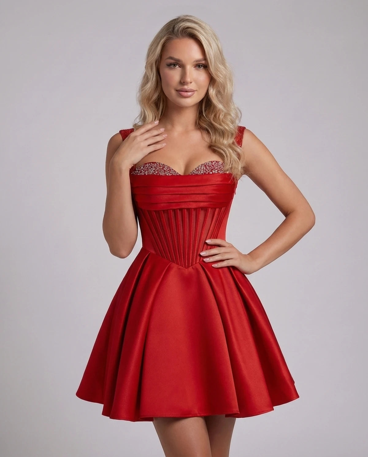 Octavia Mini Dress — Red | SKU: SD-67049-red-2,SD-67049-red-4,SD-67049-red-6,SD-67049-red-8,SD-67049-red-10,SD-67049-red-12,SD-67049-red-14,SD-67049-red-14W,SD-67049-red-16,SD-67049-red-16W,SD-67049-red-18W,SD-67049-red-20W