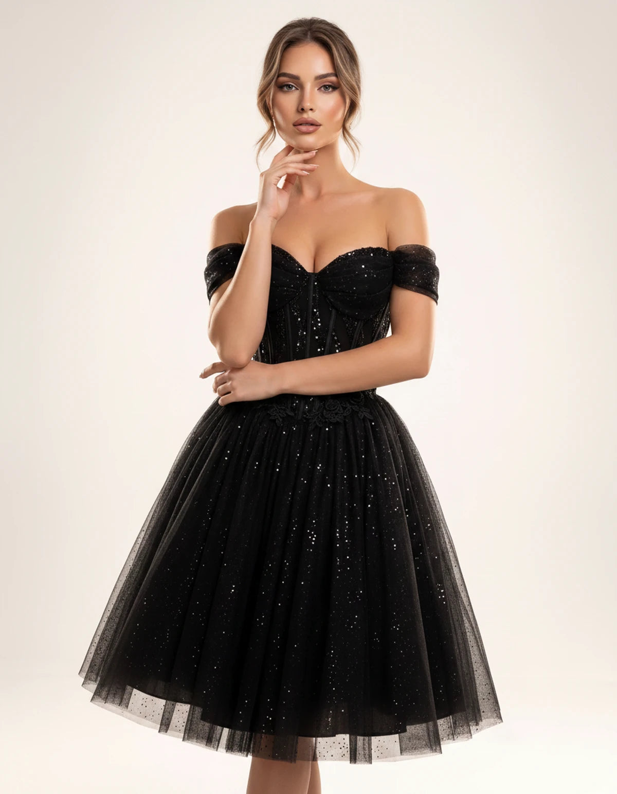Olwenna Midi Dresses — Black | SKU: SD-99298-black-2,SD-99298-black-4,SD-99298-black-6,SD-99298-black-8,SD-99298-black-10,SD-99298-black-12,SD-99298-black-14,SD-99298-black-14W,SD-99298-black-16,SD-99298-black-16W,SD-99298-black-18W,SD-99298-black-20W