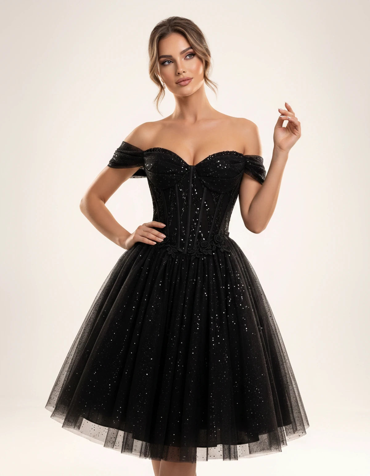 Olwenna Midi Dresses — Black | SKU: SD-99298-black-2,SD-99298-black-4,SD-99298-black-6,SD-99298-black-8,SD-99298-black-10,SD-99298-black-12,SD-99298-black-14,SD-99298-black-14W,SD-99298-black-16,SD-99298-black-16W,SD-99298-black-18W,SD-99298-black-20W