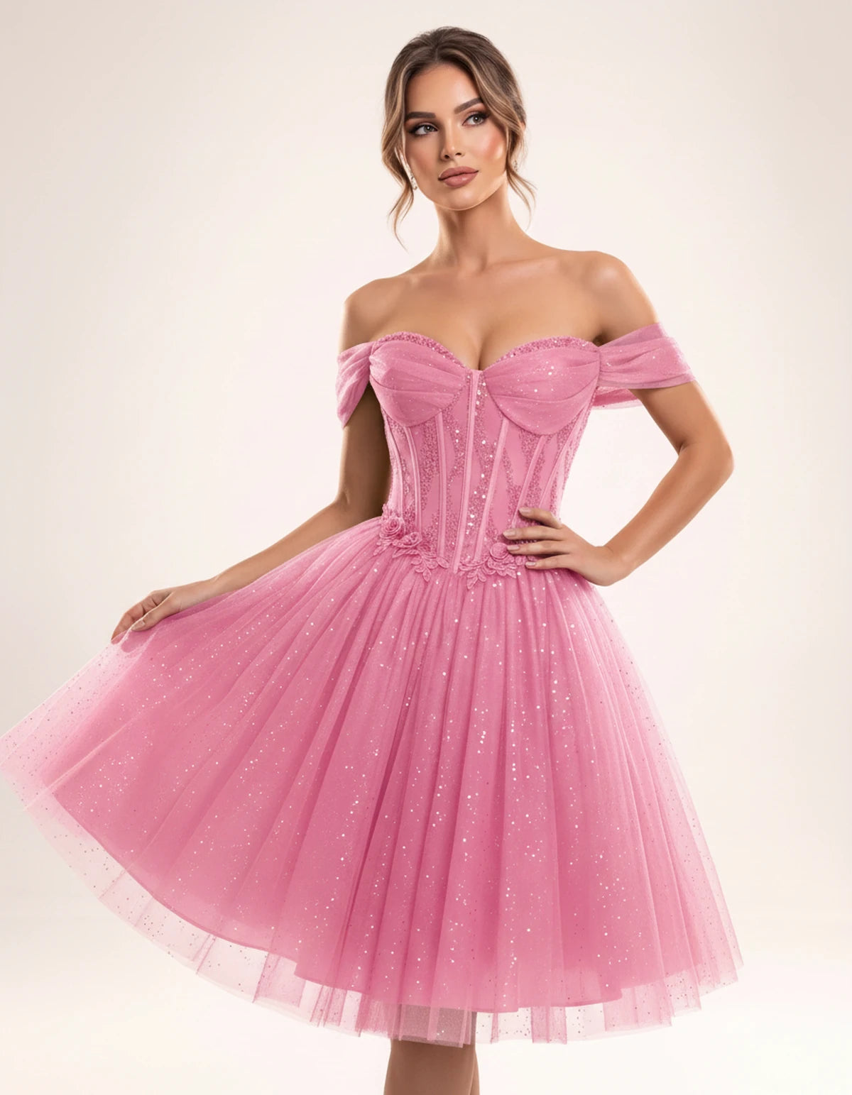 Olwenna Midi Dresses — Pink | SKU: SD-99298-pink-2,SD-99298-pink-4,SD-99298-pink-6,SD-99298-pink-8,SD-99298-pink-10,SD-99298-pink-12,SD-99298-pink-14,SD-99298-pink-14W,SD-99298-pink-16,SD-99298-pink-16W,SD-99298-pink-18W,SD-99298-pink-20W