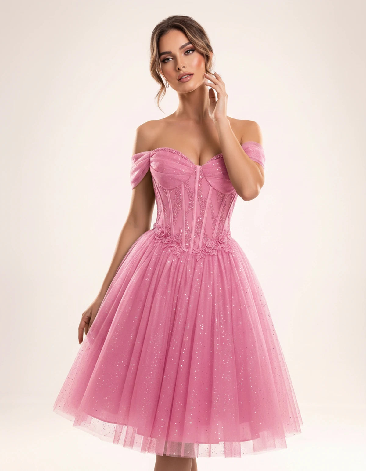 Olwenna Midi Dresses — Pink | SKU: SD-99298-pink-2,SD-99298-pink-4,SD-99298-pink-6,SD-99298-pink-8,SD-99298-pink-10,SD-99298-pink-12,SD-99298-pink-14,SD-99298-pink-14W,SD-99298-pink-16,SD-99298-pink-16W,SD-99298-pink-18W,SD-99298-pink-20W