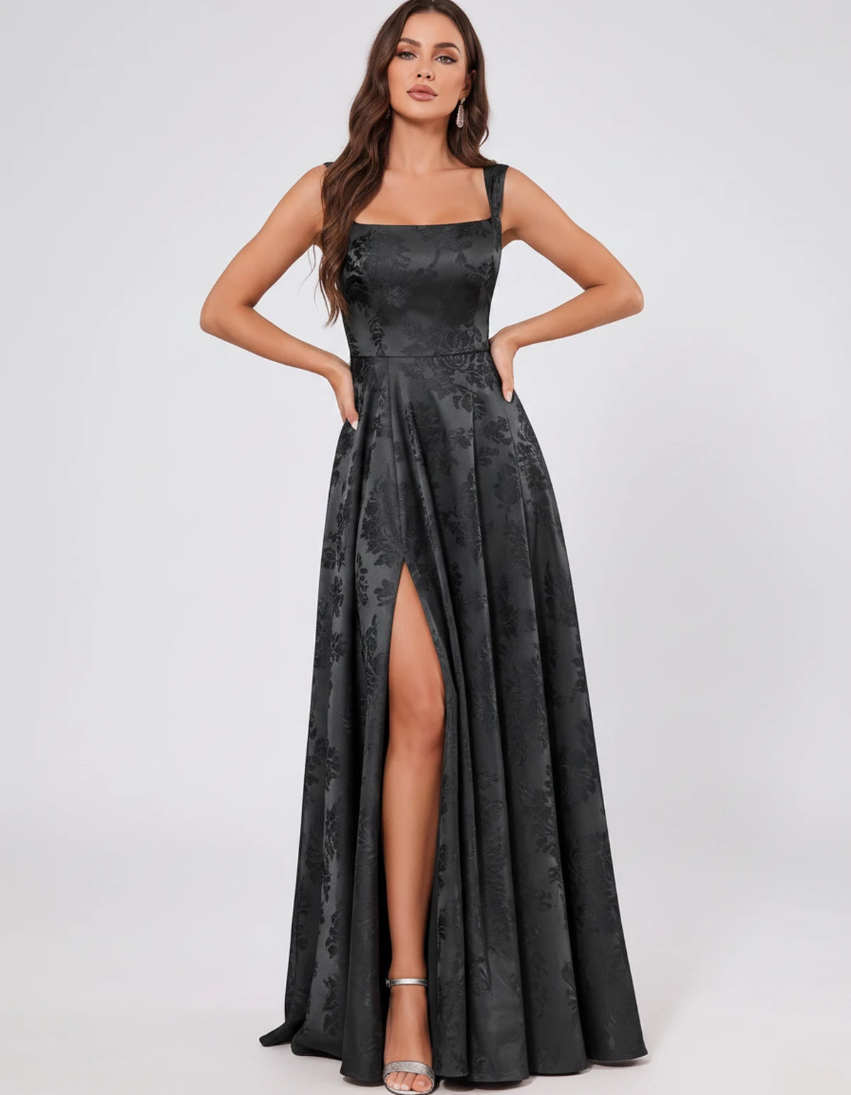 Ombrelle Maxi Dress — Black | SKU: SD-34098-black-2,SD-34098-black-4,SD-34098-black-6,SD-34098-black-8,SD-34098-black-10,SD-34098-black-12,SD-34098-black-14,SD-34098-black-16,SD-34098-black-16W,SD-34098-black-18W,SD-34098-black-20W,SD-34098-black-22W