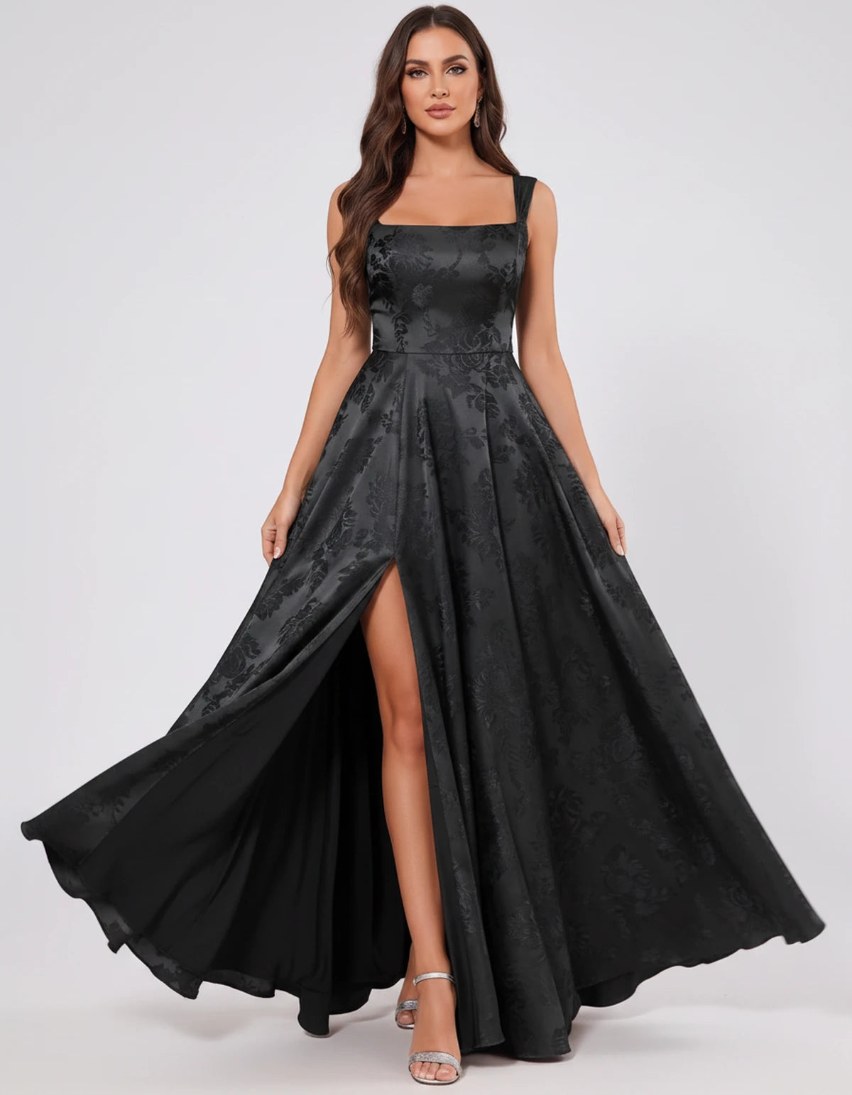 Ombrelle Maxi Dress — Black | SKU: SD-34098-black-2,SD-34098-black-4,SD-34098-black-6,SD-34098-black-8,SD-34098-black-10,SD-34098-black-12,SD-34098-black-14,SD-34098-black-16,SD-34098-black-16W,SD-34098-black-18W,SD-34098-black-20W,SD-34098-black-22W