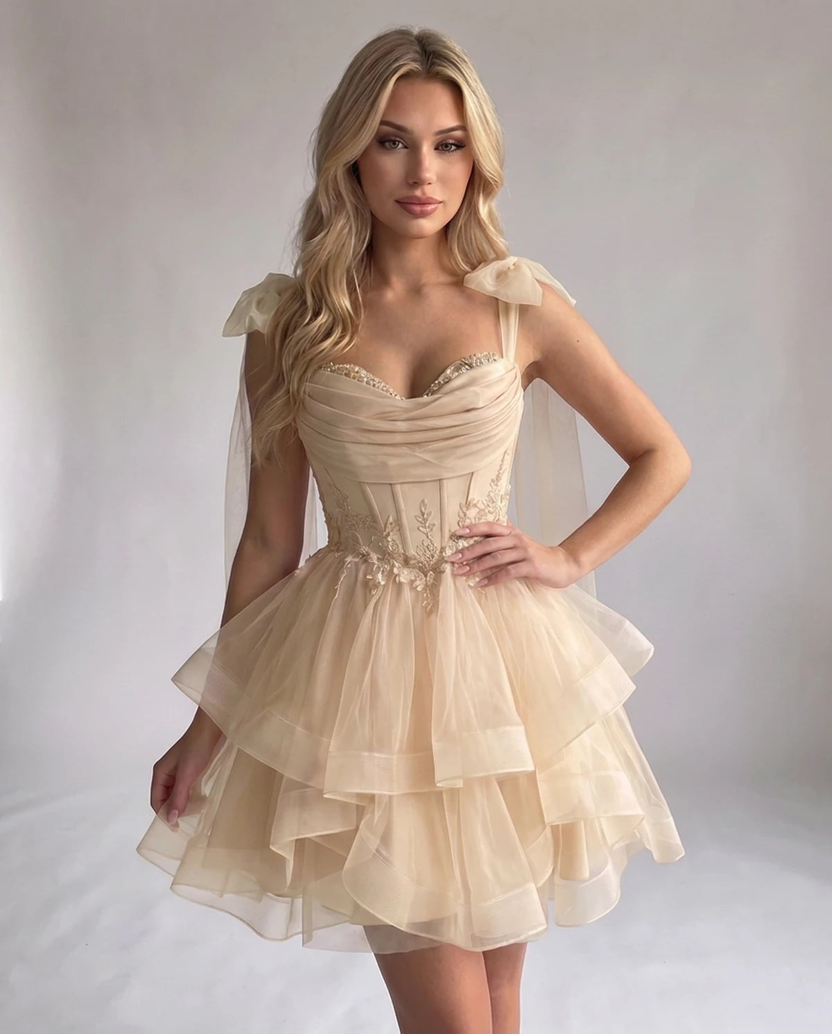 Opaline Mini Dress — Champagne | SKU: SD-12029-champagne-2,SD-12029-champagne-4,SD-12029-champagne-6,SD-12029-champagne-8,SD-12029-champagne-10,SD-12029-champagne-12,SD-12029-champagne-14,SD-12029-champagne-14W,SD-12029-champagne-16,SD-12029-champagne-16W,SD-12029-champagne-18W,SD-12029-champagne-20W