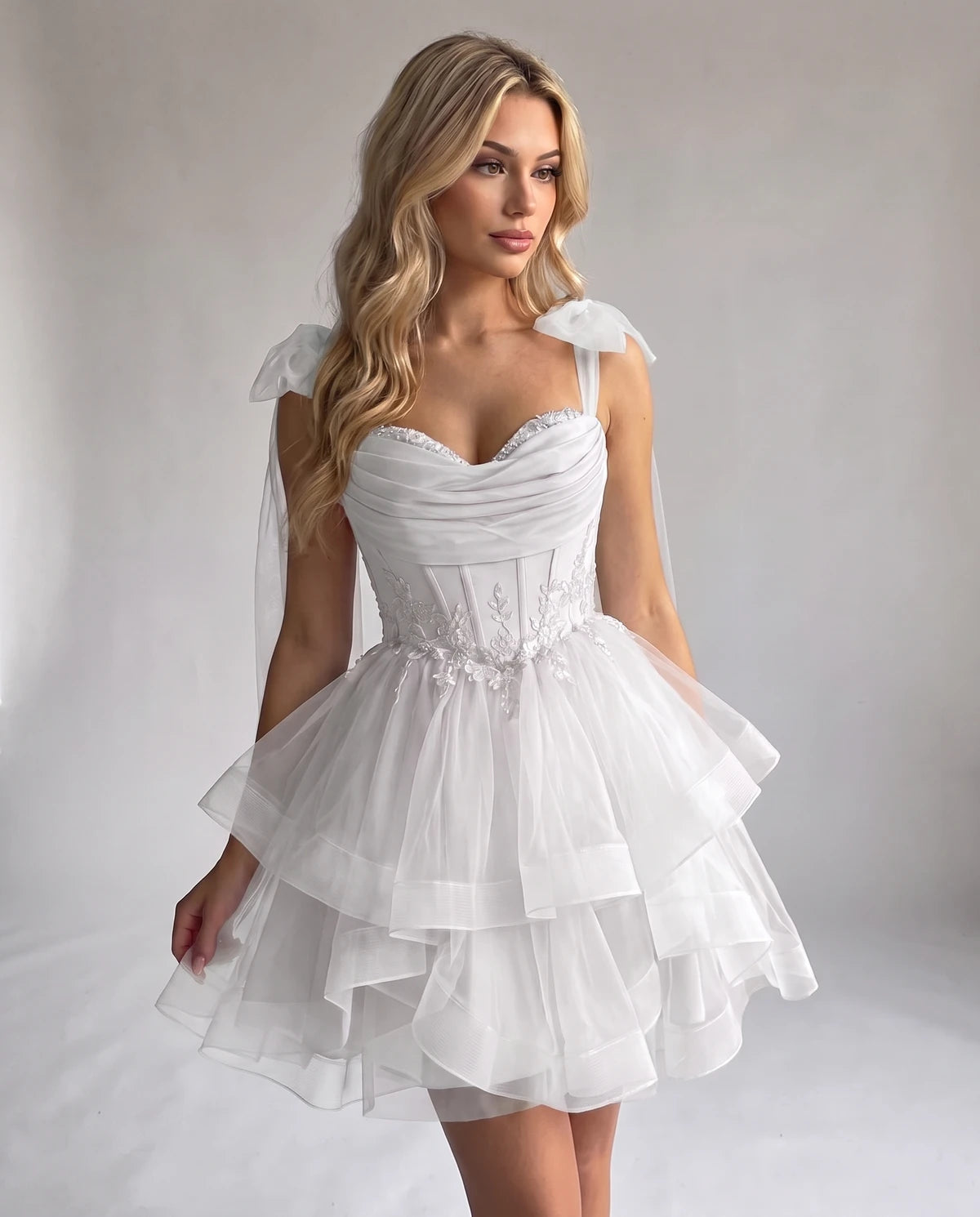 Opaline Mini Dress — White | SKU: SD-12029-white-2,SD-12029-white-4,SD-12029-white-6,SD-12029-white-8,SD-12029-white-10,SD-12029-white-12,SD-12029-white-14,SD-12029-white-14W,SD-12029-white-16,SD-12029-white-16W,SD-12029-white-18W,SD-12029-white-20W