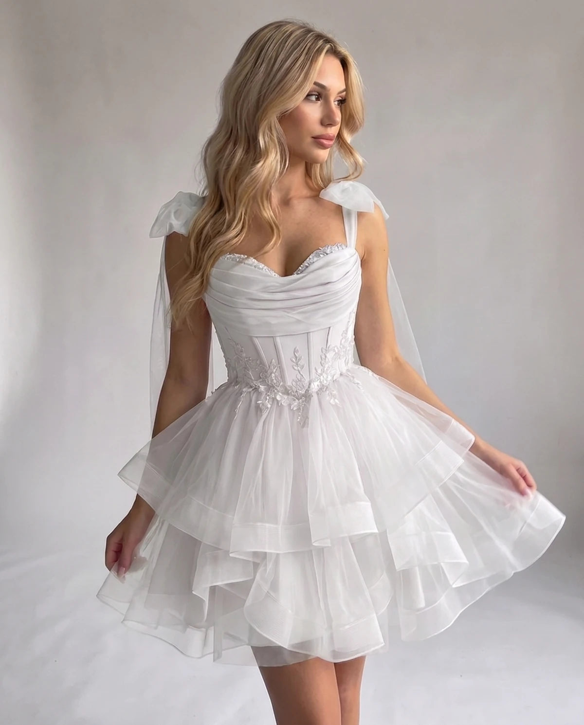 Opaline Mini Dress — White | SKU: SD-12029-white-2,SD-12029-white-4,SD-12029-white-6,SD-12029-white-8,SD-12029-white-10,SD-12029-white-12,SD-12029-white-14,SD-12029-white-14W,SD-12029-white-16,SD-12029-white-16W,SD-12029-white-18W,SD-12029-white-20W
