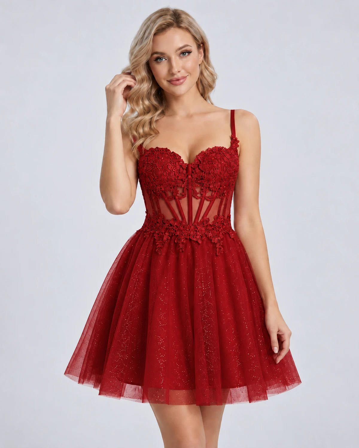 Orchidea Mini Dress — Red | SKU: SD-72230-red-2,SD-72230-red-4,SD-72230-red-6,SD-72230-red-8,SD-72230-red-10,SD-72230-red-12,SD-72230-red-14,SD-72230-red-16,SD-72230-red-16W,SD-72230-red-18W,SD-72230-red-20W,SD-72230-red-22W