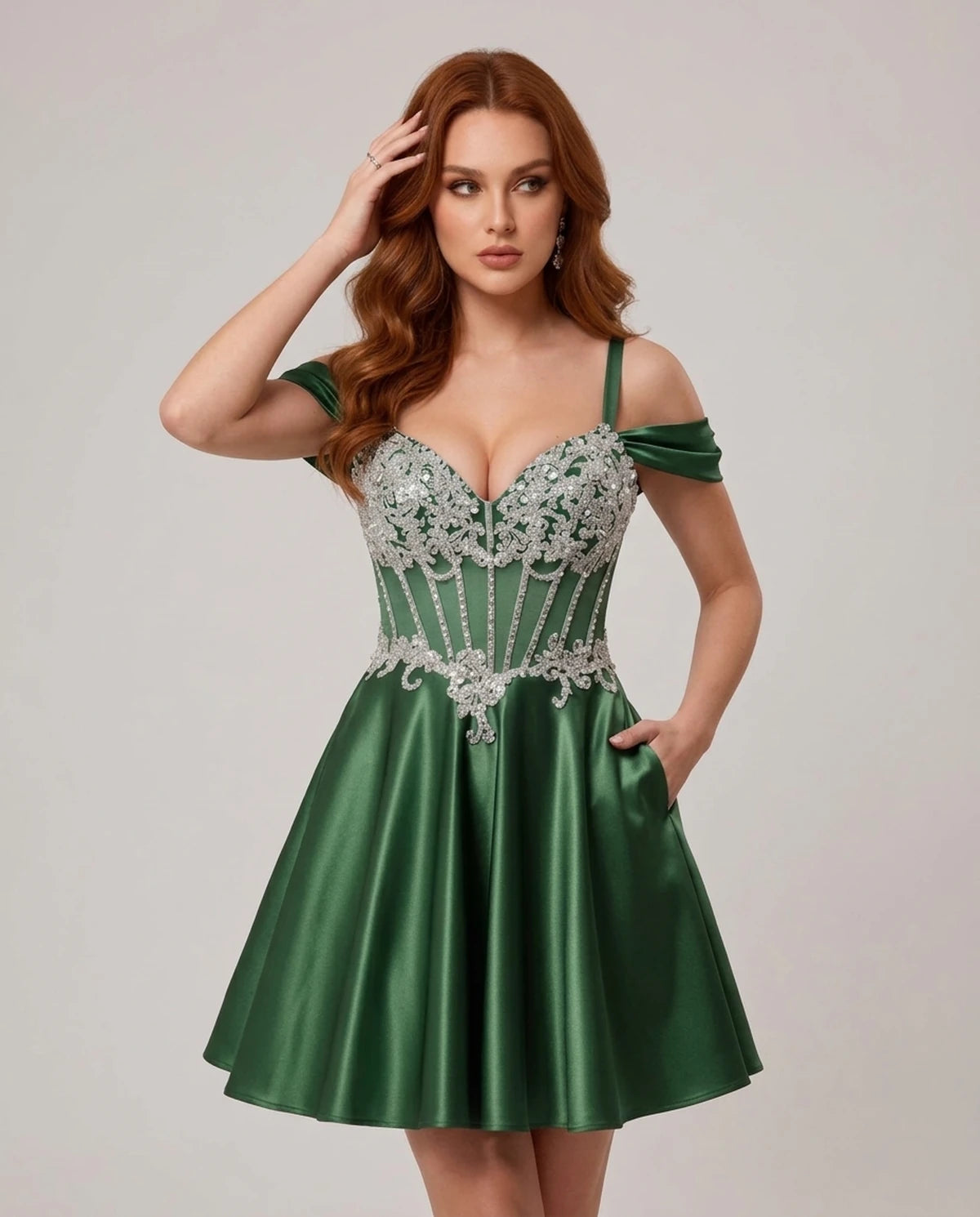 Ottilie Mini Dress — Emerald Green | SKU: SD-52353-emeraldgreen-2,SD-52353-emeraldgreen-4,SD-52353-emeraldgreen-6,SD-52353-emeraldgreen-8,SD-52353-emeraldgreen-10,SD-52353-emeraldgreen-12,SD-52353-emeraldgreen-14,SD-52353-emeraldgreen-14W,SD-52353-emeraldgreen-16,SD-52353-emeraldgreen-16W,SD-52353-emeraldgreen-18W,SD-52353-emeraldgreen-20W