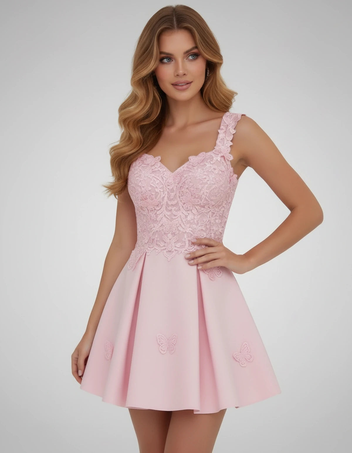 Papillon Mini Dress — Light Pink | SKU: SD-77123-lightpink-2,SD-77123-lightpink-4,SD-77123-lightpink-6,SD-77123-lightpink-8,SD-77123-lightpink-10,SD-77123-lightpink-12,SD-77123-lightpink-14,SD-77123-lightpink-14W,SD-77123-lightpink-16,SD-77123-lightpink-16W,SD-77123-lightpink-18W,SD-77123-lightpink-20W