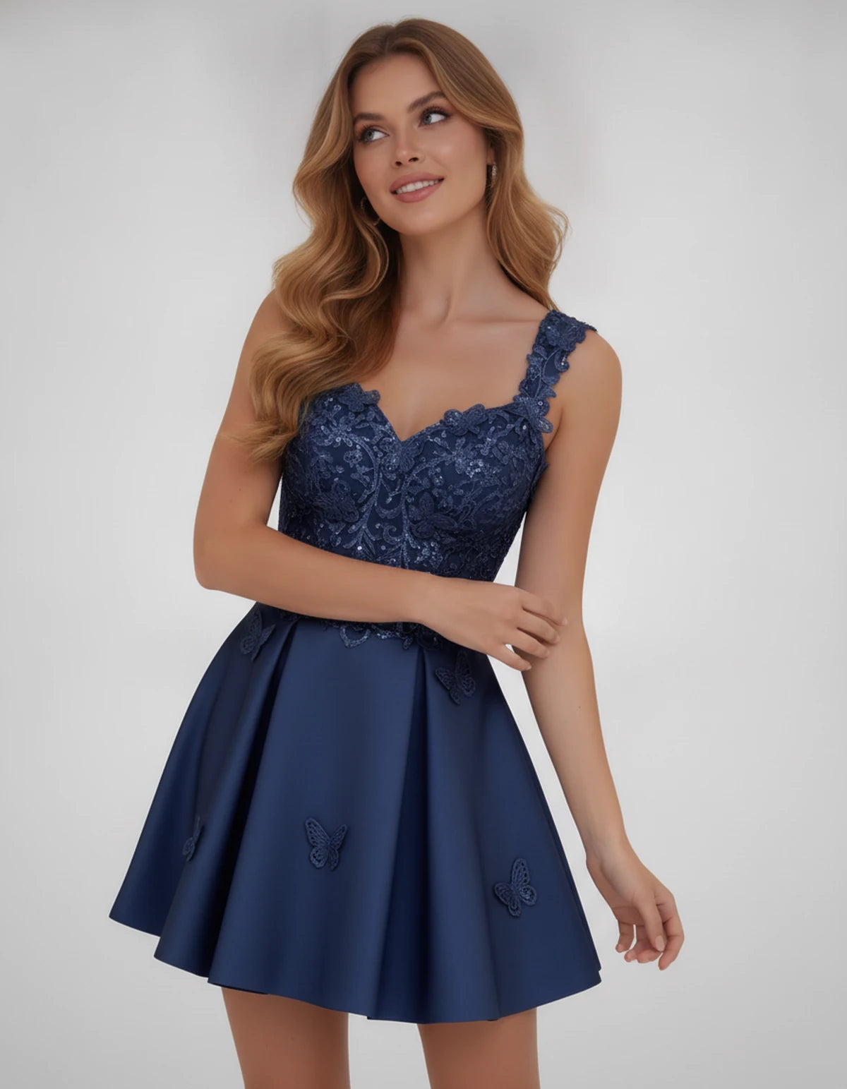 Papillon Mini Dress — Navy | SKU: SD-77123-navy-2,SD-77123-navy-4,SD-77123-navy-6,SD-77123-navy-8,SD-77123-navy-10,SD-77123-navy-12,SD-77123-navy-14,SD-77123-navy-14W,SD-77123-navy-16,SD-77123-navy-16W,SD-77123-navy-18W,SD-77123-navy-20W