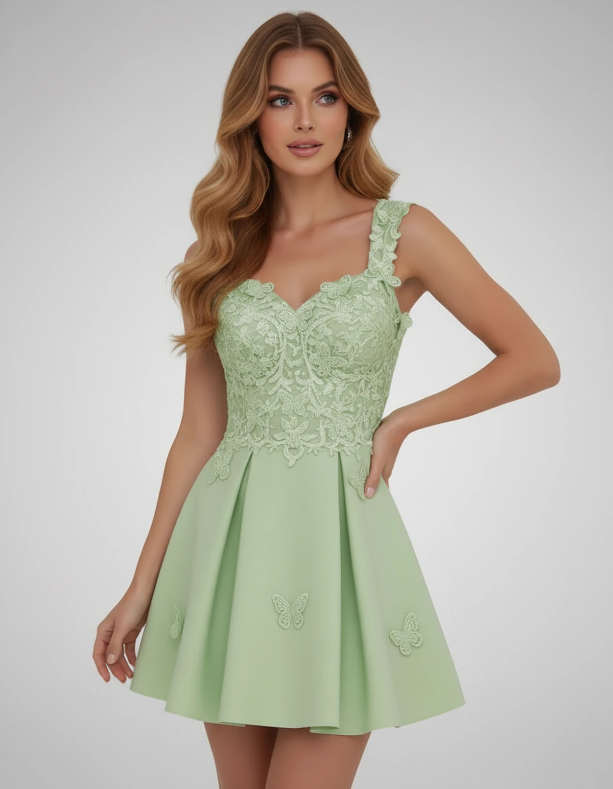 Papillon Mini Dress — Sage | SKU: SD-77123-sage-2,SD-77123-sage-4,SD-77123-sage-6,SD-77123-sage-8,SD-77123-sage-10,SD-77123-sage-12,SD-77123-sage-14,SD-77123-sage-14W,SD-77123-sage-16,SD-77123-sage-16W,SD-77123-sage-18W,SD-77123-sage-20W