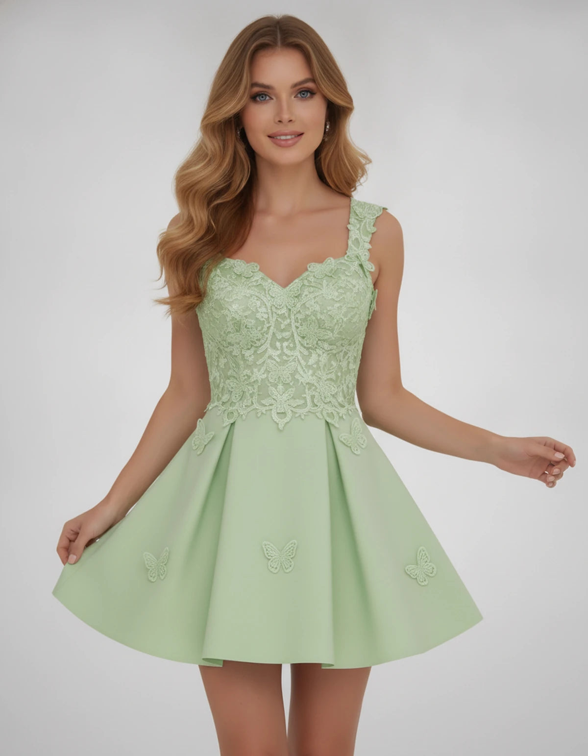Papillon Mini Dress — Sage | SKU: SD-77123-sage-2,SD-77123-sage-4,SD-77123-sage-6,SD-77123-sage-8,SD-77123-sage-10,SD-77123-sage-12,SD-77123-sage-14,SD-77123-sage-14W,SD-77123-sage-16,SD-77123-sage-16W,SD-77123-sage-18W,SD-77123-sage-20W