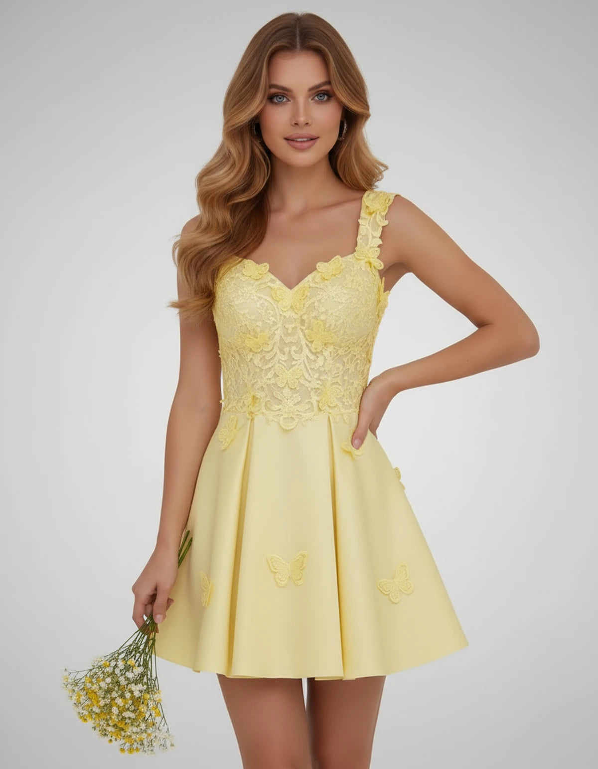 Papillon Mini Dress — Yellow | SKU: SD-77123-yellow-2,SD-77123-yellow-4,SD-77123-yellow-6,SD-77123-yellow-8,SD-77123-yellow-10,SD-77123-yellow-12,SD-77123-yellow-14,SD-77123-yellow-14W,SD-77123-yellow-16,SD-77123-yellow-16W,SD-77123-yellow-18W,SD-77123-yellow-20W