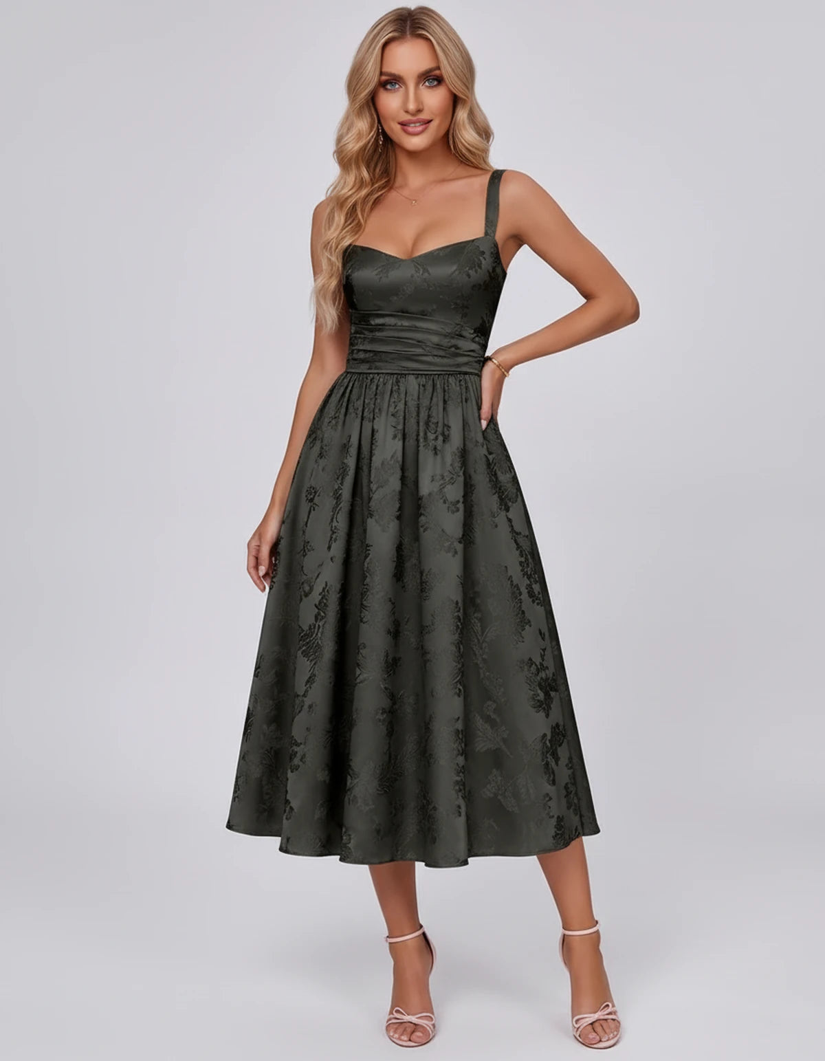 Pervenche Midi Dresses — Black | SKU: SD-57377-black-2,SD-57377-black-4,SD-57377-black-6,SD-57377-black-8,SD-57377-black-10,SD-57377-black-12,SD-57377-black-14,SD-57377-black-16,SD-57377-black-16W,SD-57377-black-18W,SD-57377-black-20W,SD-57377-black-22W