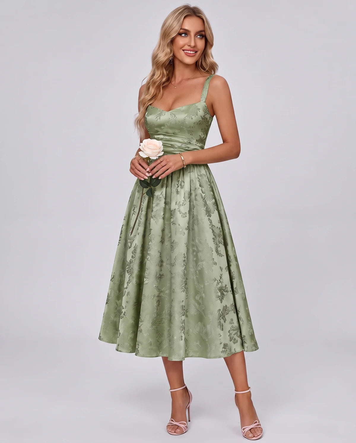 Pervenche Midi Dresses — Dusty Sage
