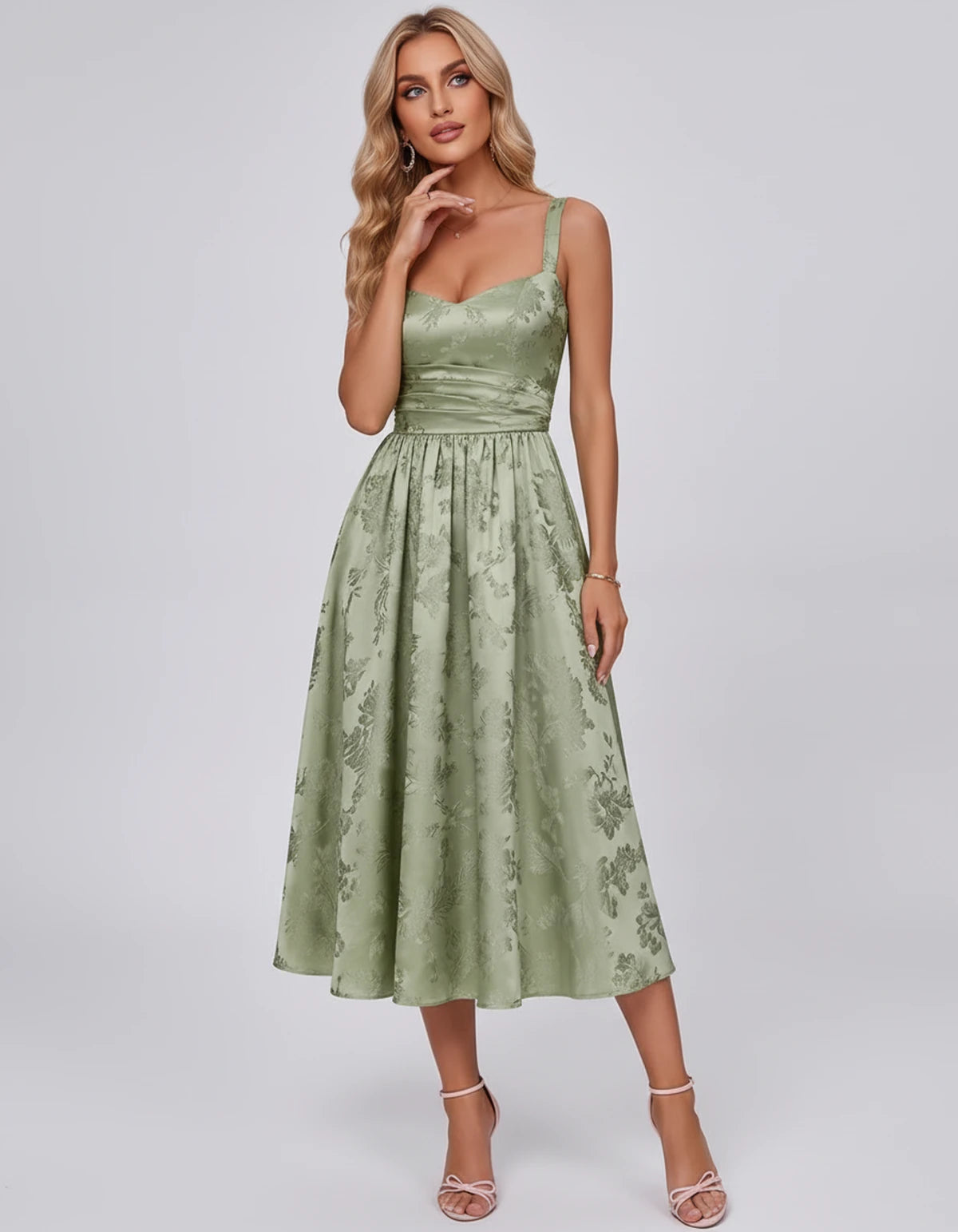 Pervenche Midi Dresses — Dusty Sage | SKU: SD-57377-dustysage-2,SD-57377-dustysage-4,SD-57377-dustysage-6,SD-57377-dustysage-8,SD-57377-dustysage-10,SD-57377-dustysage-12,SD-57377-dustysage-14,SD-57377-dustysage-16,SD-57377-dustysage-16W,SD-57377-dustysage-18W,SD-57377-dustysage-20W,SD-57377-dustysage-22W