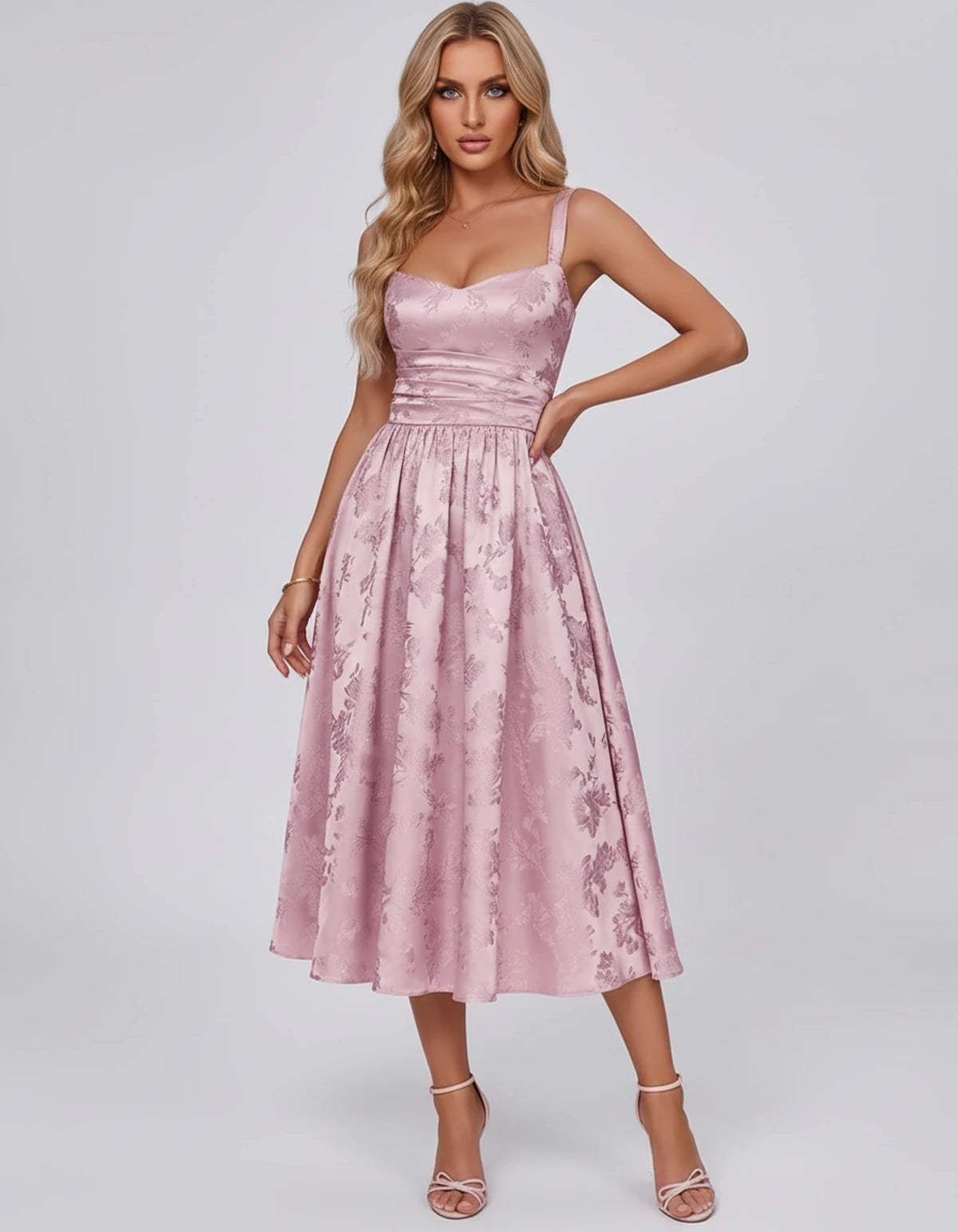 Pervenche Midi Dresses — Pink | SKU: SD-57377-pink-2,SD-57377-pink-4,SD-57377-pink-6,SD-57377-pink-8,SD-57377-pink-10,SD-57377-pink-12,SD-57377-pink-14,SD-57377-pink-16,SD-57377-pink-16W,SD-57377-pink-18W,SD-57377-pink-20W,SD-57377-pink-22W