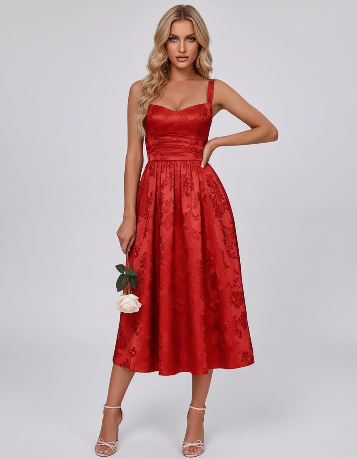 Pervenche Midi Dresses — Red | SKU: SD-57377-red-2,SD-57377-red-4,SD-57377-red-6,SD-57377-red-8,SD-57377-red-10,SD-57377-red-12,SD-57377-red-14,SD-57377-red-16,SD-57377-red-16W,SD-57377-red-18W,SD-57377-red-20W,SD-57377-red-22W