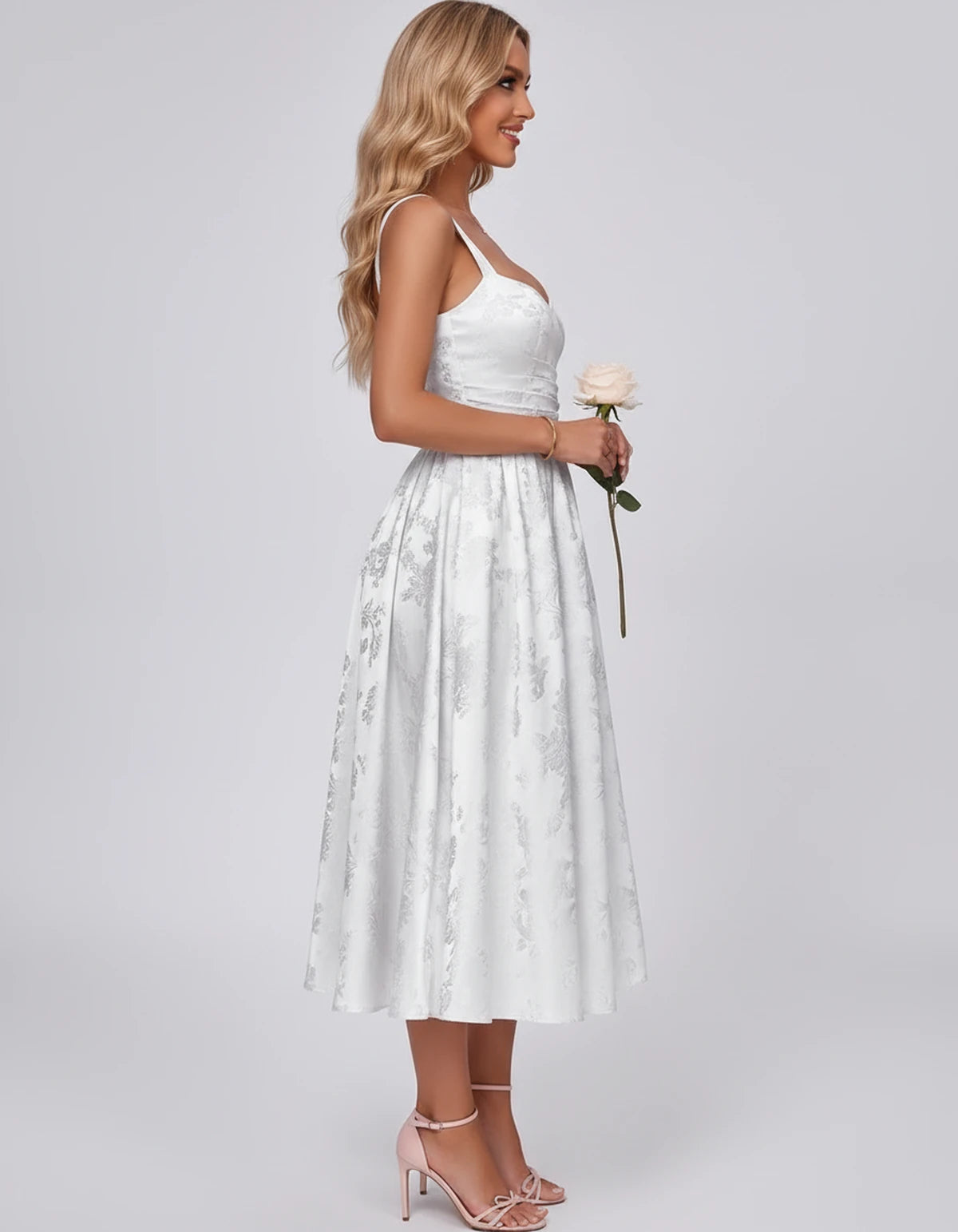 Pervenche Midi Dresses — White | SKU: SD-57377-white-2,SD-57377-white-4,SD-57377-white-6,SD-57377-white-8,SD-57377-white-10,SD-57377-white-12,SD-57377-white-14,SD-57377-white-16,SD-57377-white-16W,SD-57377-white-18W,SD-57377-white-20W,SD-57377-white-22W