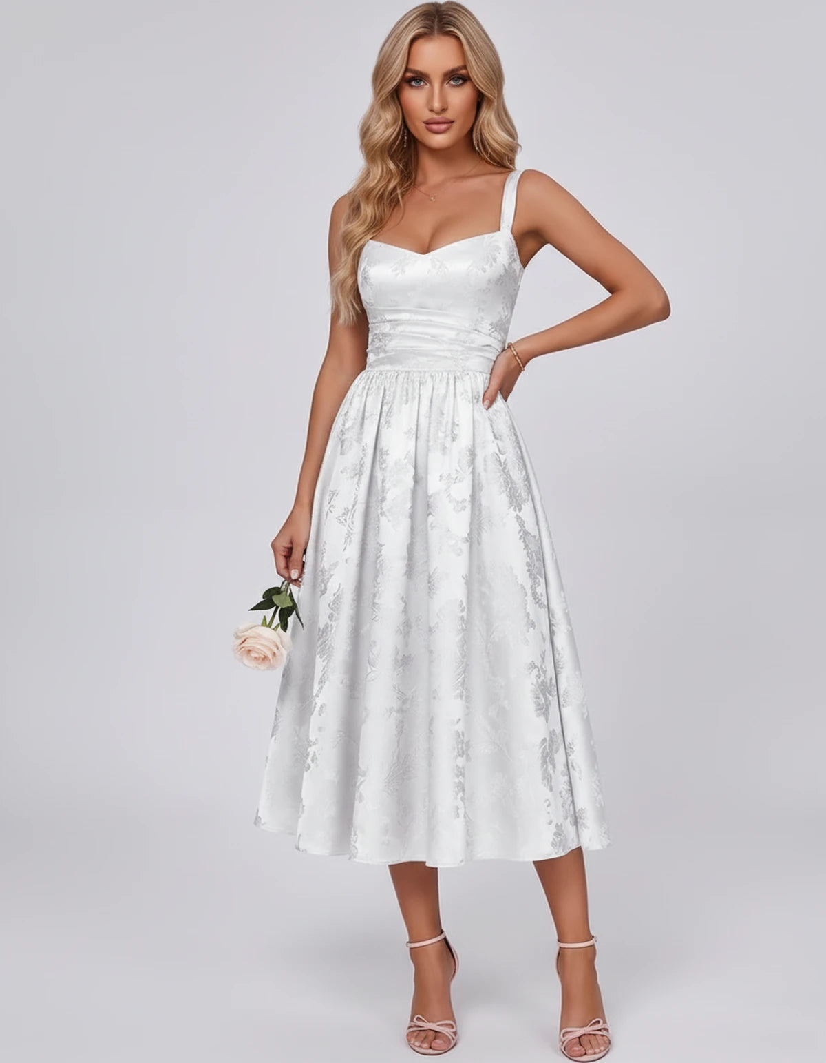 Pervenche Midi Dresses — White | SKU: SD-57377-white-2,SD-57377-white-4,SD-57377-white-6,SD-57377-white-8,SD-57377-white-10,SD-57377-white-12,SD-57377-white-14,SD-57377-white-16,SD-57377-white-16W,SD-57377-white-18W,SD-57377-white-20W,SD-57377-white-22W