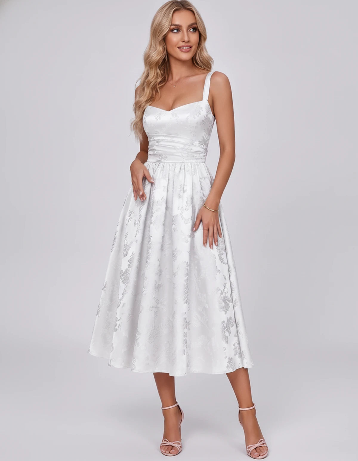 Pervenche Midi Dresses — White | SKU: SD-57377-white-2,SD-57377-white-4,SD-57377-white-6,SD-57377-white-8,SD-57377-white-10,SD-57377-white-12,SD-57377-white-14,SD-57377-white-16,SD-57377-white-16W,SD-57377-white-18W,SD-57377-white-20W,SD-57377-white-22W