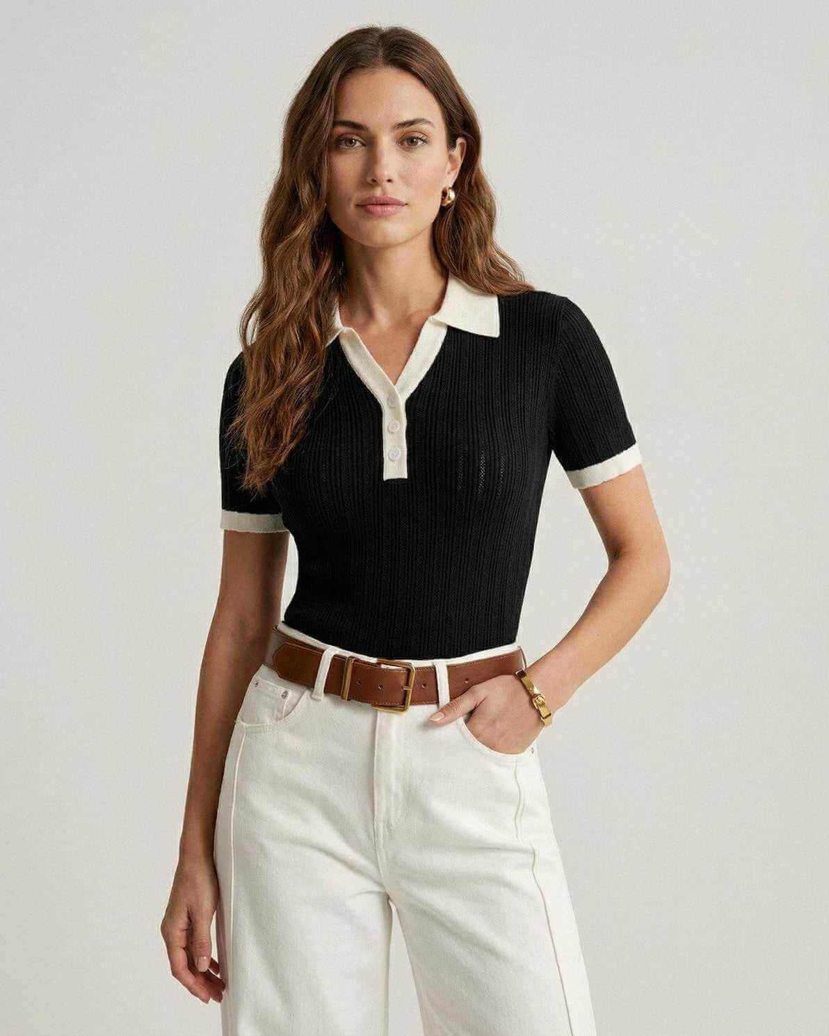 Siena Polo Shirt by Lauven - Women’s soft cotton knit polo with classic contrast trim.